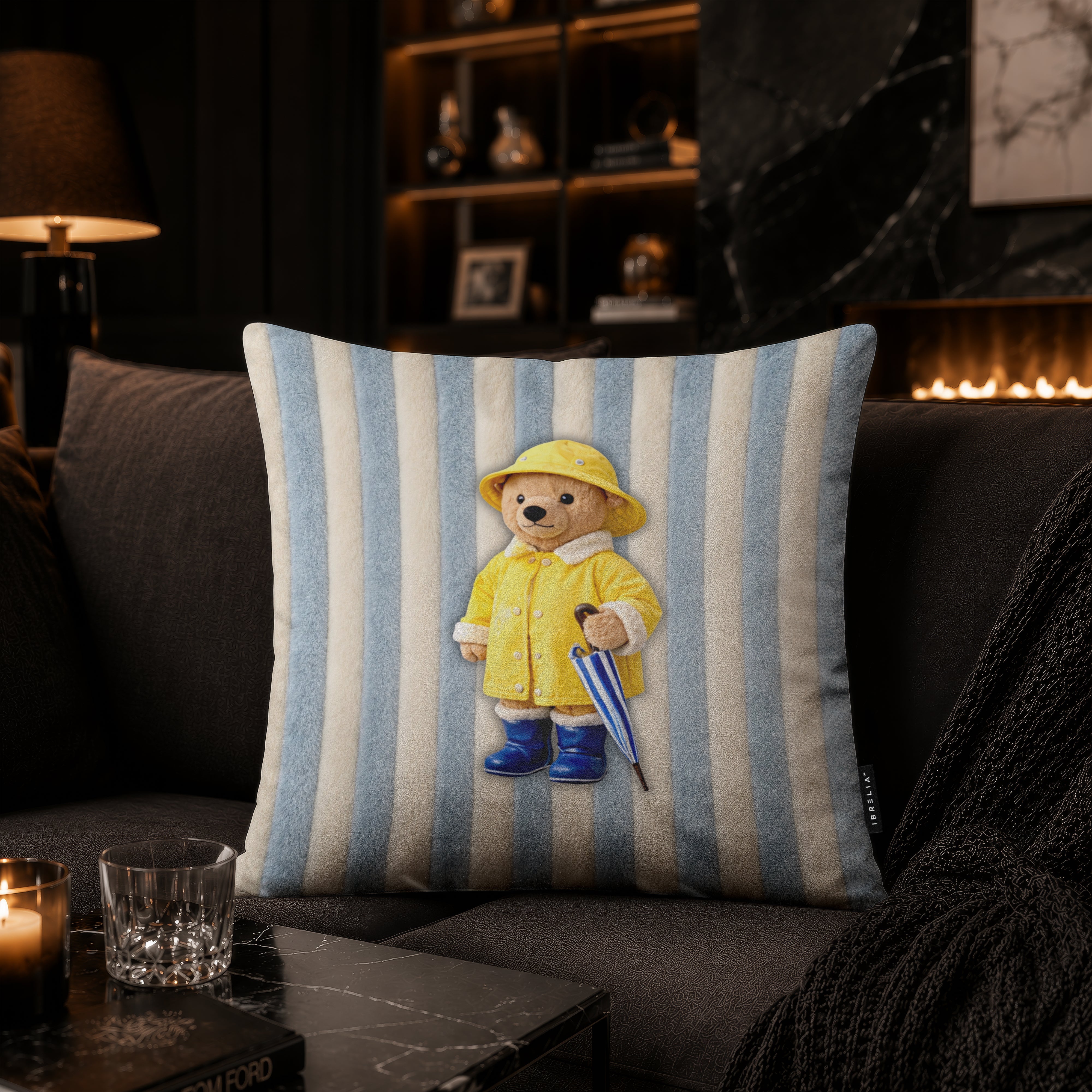 Little Rain Bear Cushion | Premium Velvet Suede | Double-Sided Print