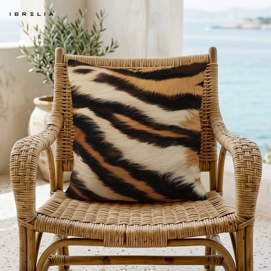 Tiger Fur Print Cushion – 15x15 Inch Decorative Pillow | Realistic Animal Print Cushion | Double-Sided Print | Premium Fibre Filling | IBRELIA™ IBRELIA