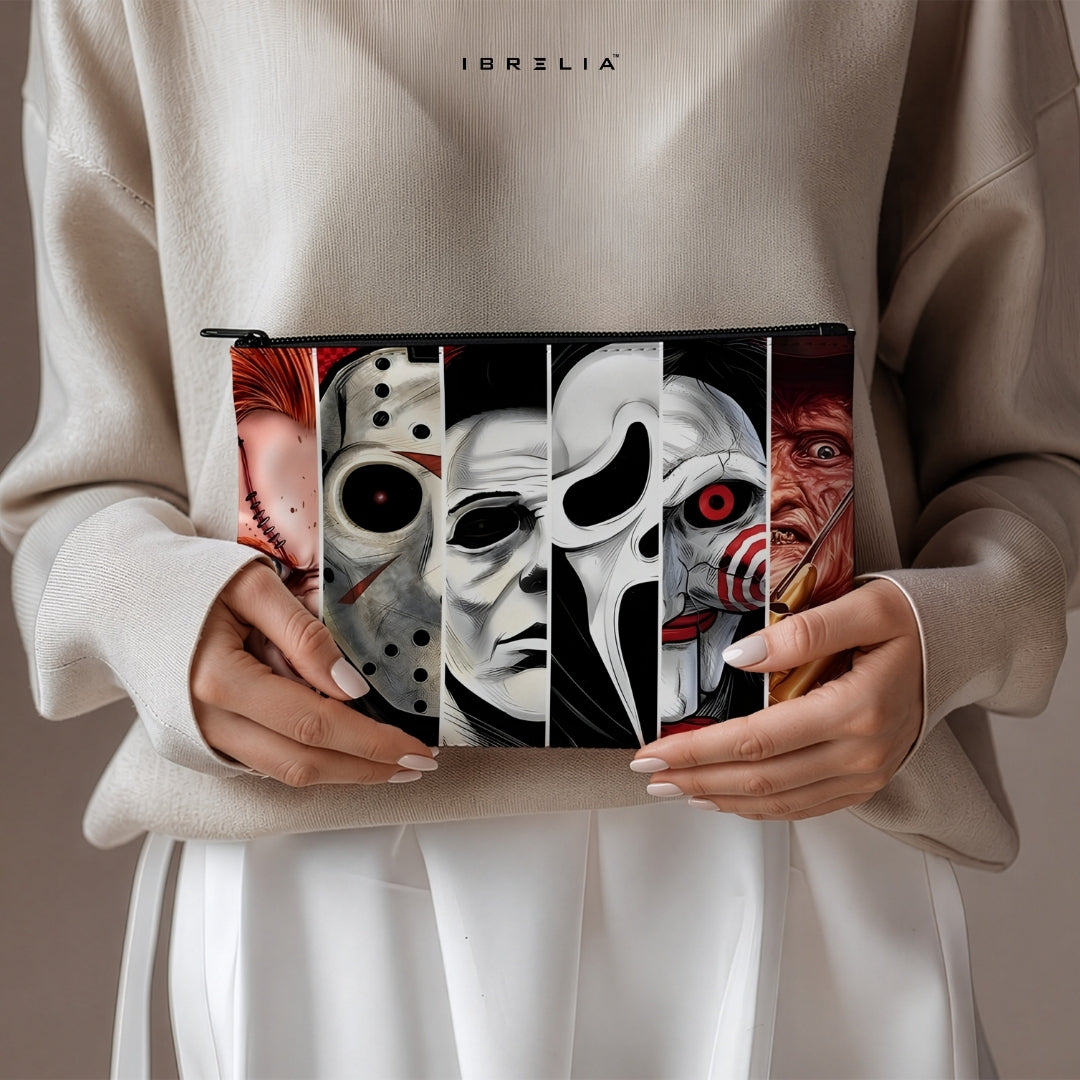 Classic Horror Legends Makeup & Pencil Pouch – Double-Sided Print – IBRELIA™ IBRELIA