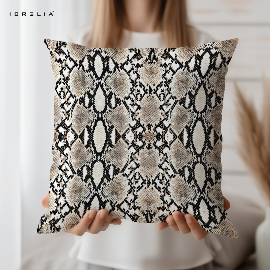 Snake Skin Pattern Cushion – 15x15 Inch Decorative Pillow | Exotic Texture Design Cushion | Double-Sided Print | Premium Fibre Filling | IBRELIA™ IBRELIA