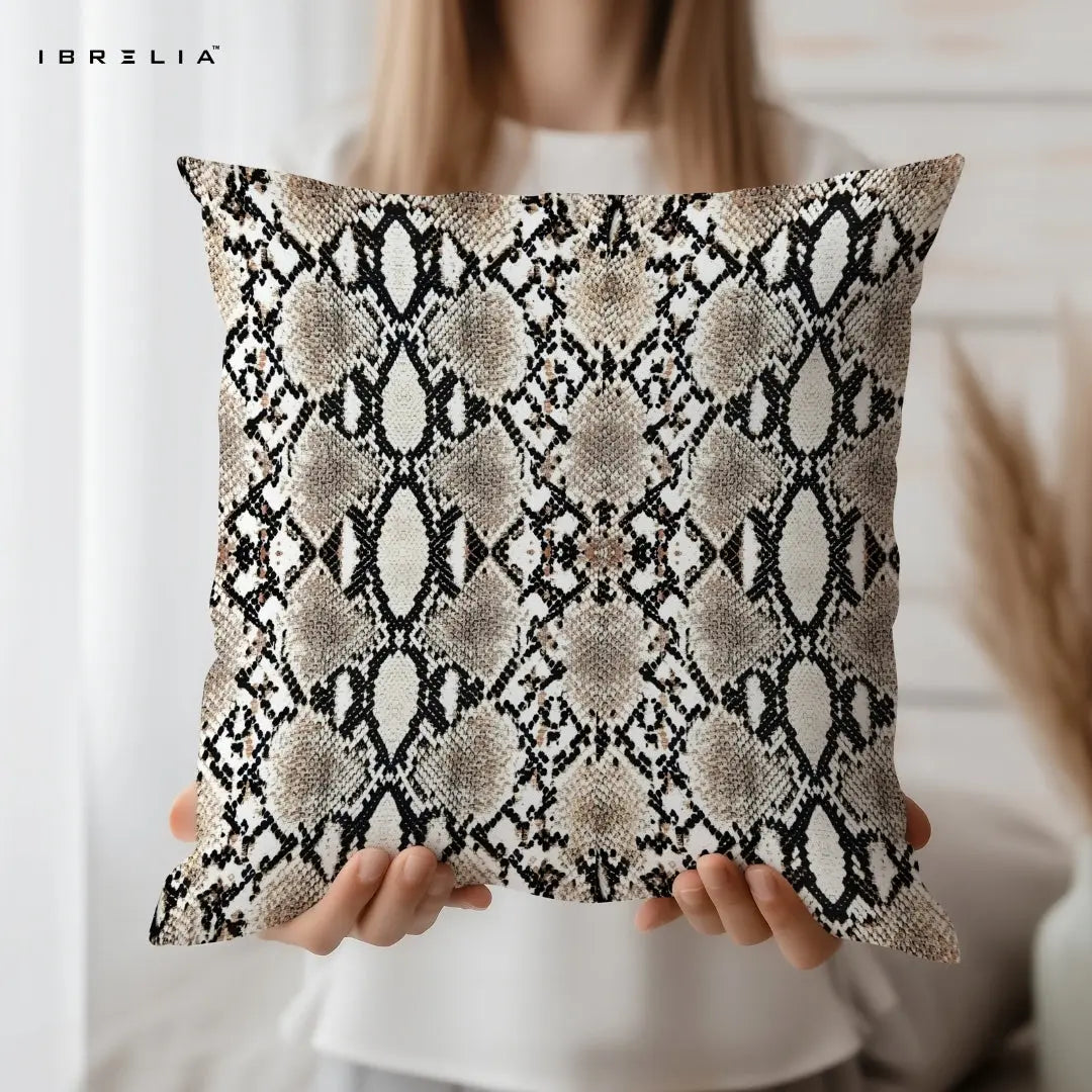 Snake Skin Pattern Cushion – 15x15 Inch Decorative Pillow | Exotic Texture Design Cushion | Double-Sided Print | Premium Fibre Filling | IBRELIA™ IBRELIA