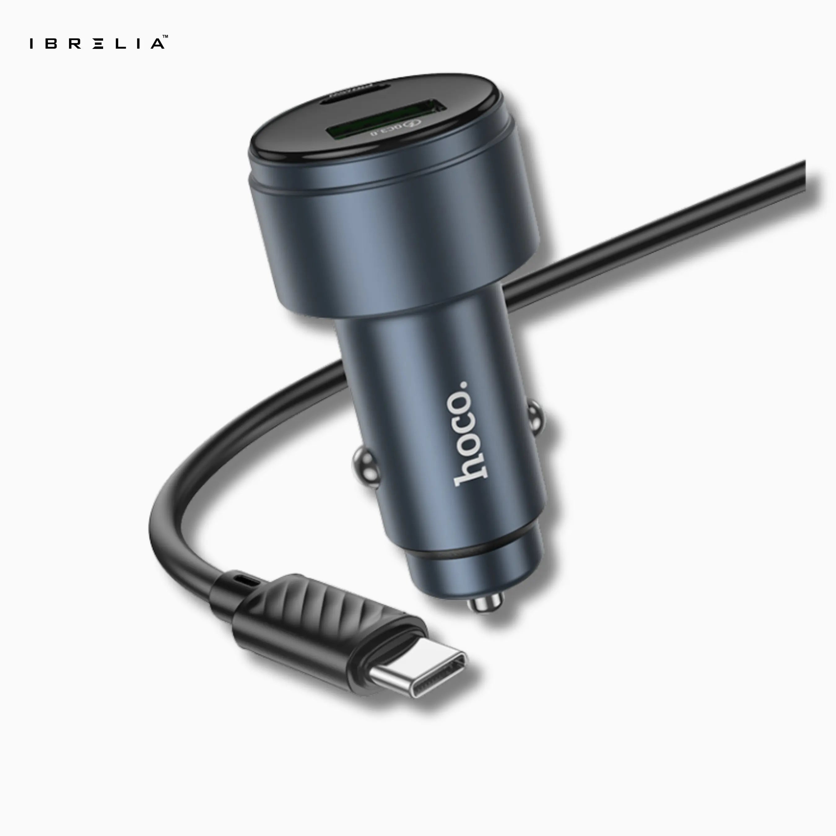 HOCO Z57B Glorious 63W Dual-Port Digital Display Car Charger Set (C to C) – PD45W + QC3.0 | IBRELIA™ IBRELIA