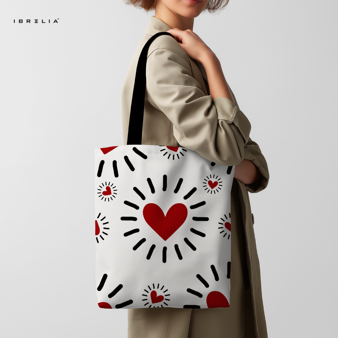 IBRELIA™ Love Hearts Tote Bag – Minimal Aesthetic Printed Tote with Premium Fabric & Velvet Handles IBRELIA
