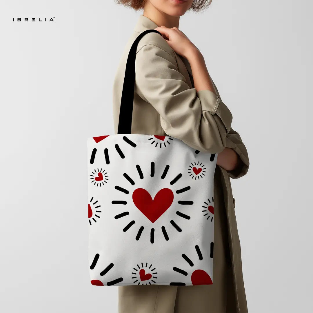 IBRELIA™ Love Hearts Tote Bag – Minimal Aesthetic Printed Tote with Premium Fabric & Velvet Handles IBRELIA