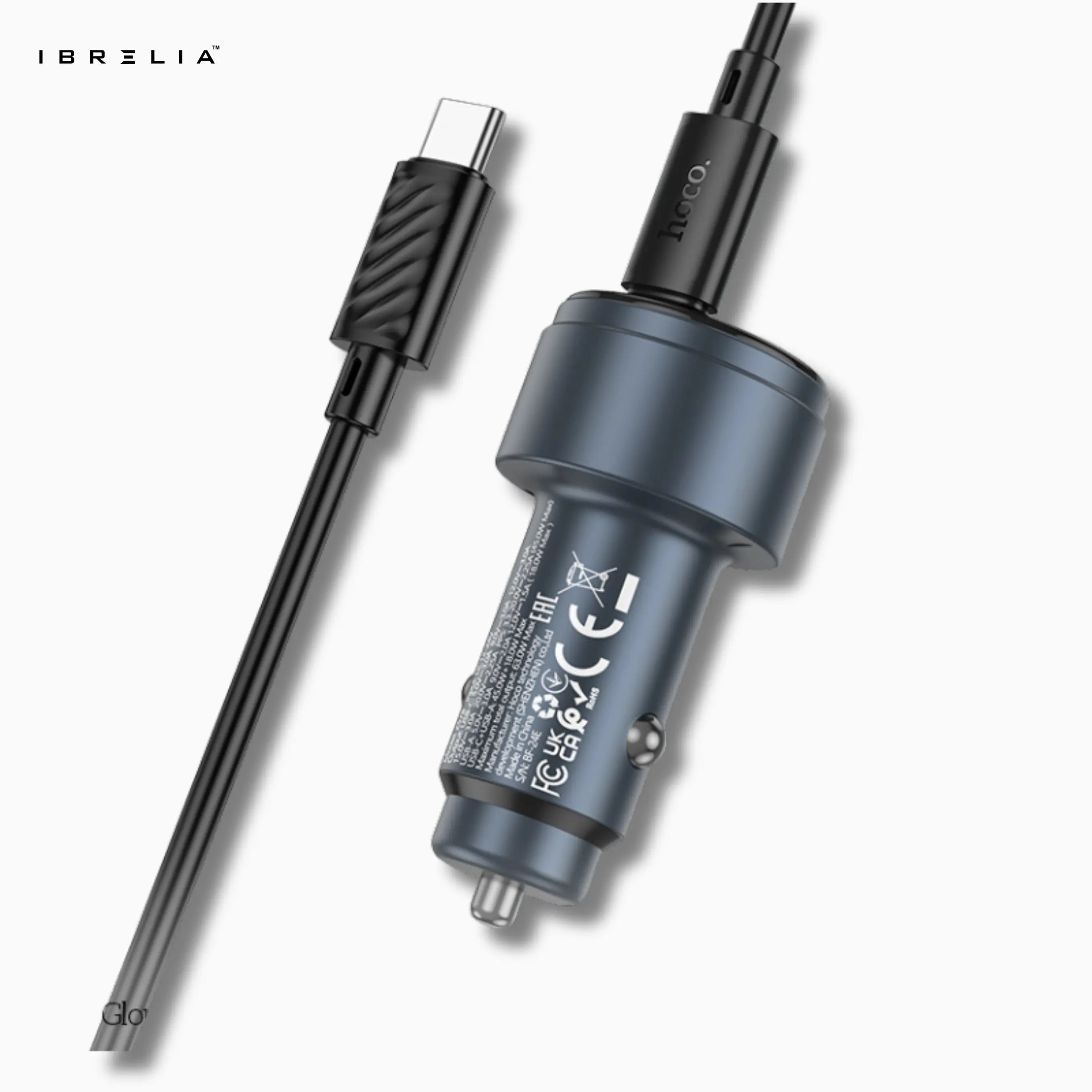 HOCO Z57B Glorious 63W Dual-Port Digital Display Car Charger Set (C to C) – PD45W + QC3.0 | IBRELIA™ IBRELIA