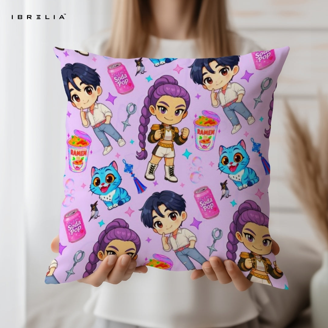Kawaii Cartoon Cushion – 15x15 Inch Cute Anime Style Pillow | Fun Character Design Cushion | Double-Sided Print | Premium Fibre Filling | IBRELIA™ IBRELIA