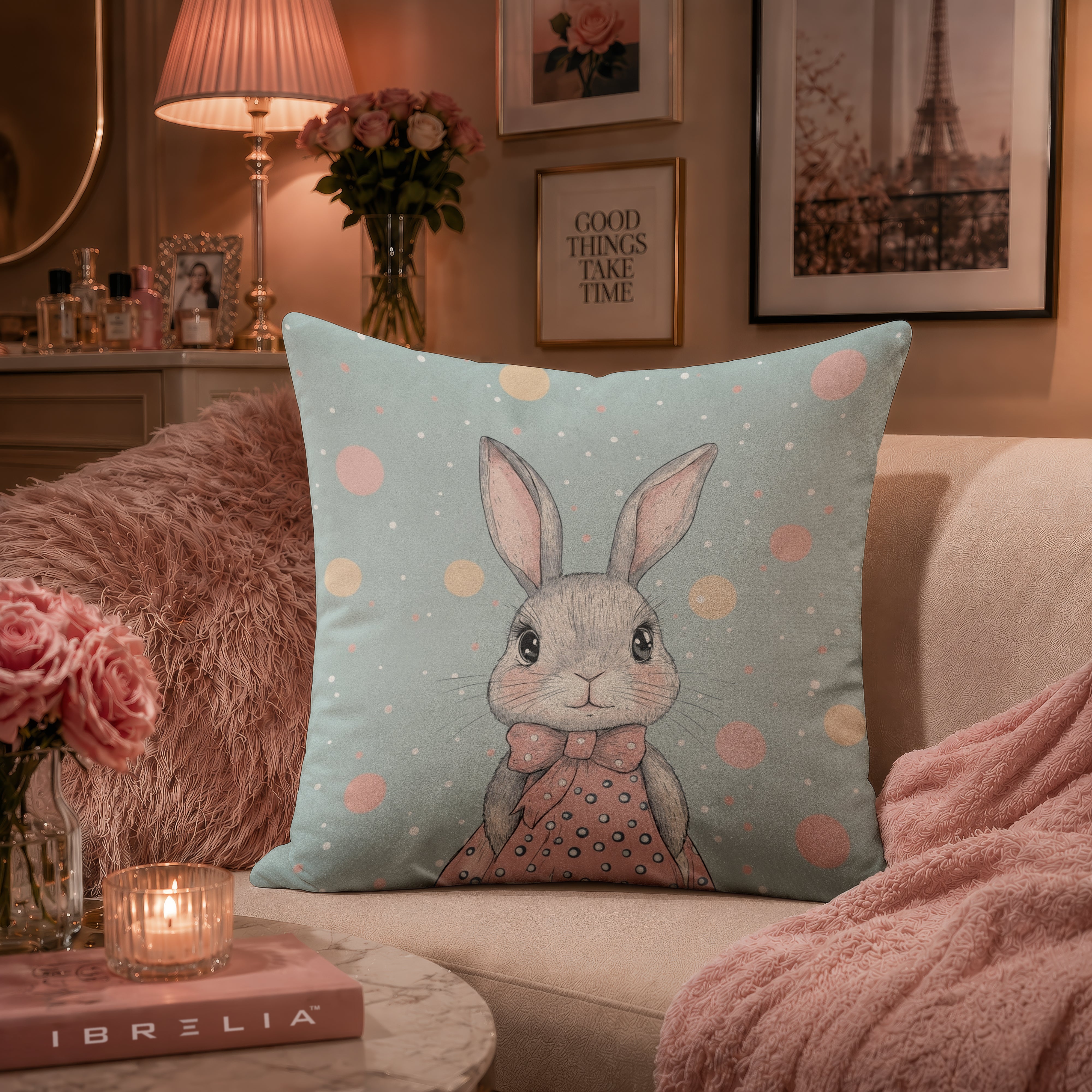 Cute Bunny Nursery Cushion | Premium Velvet Suede | Double-Sided Print