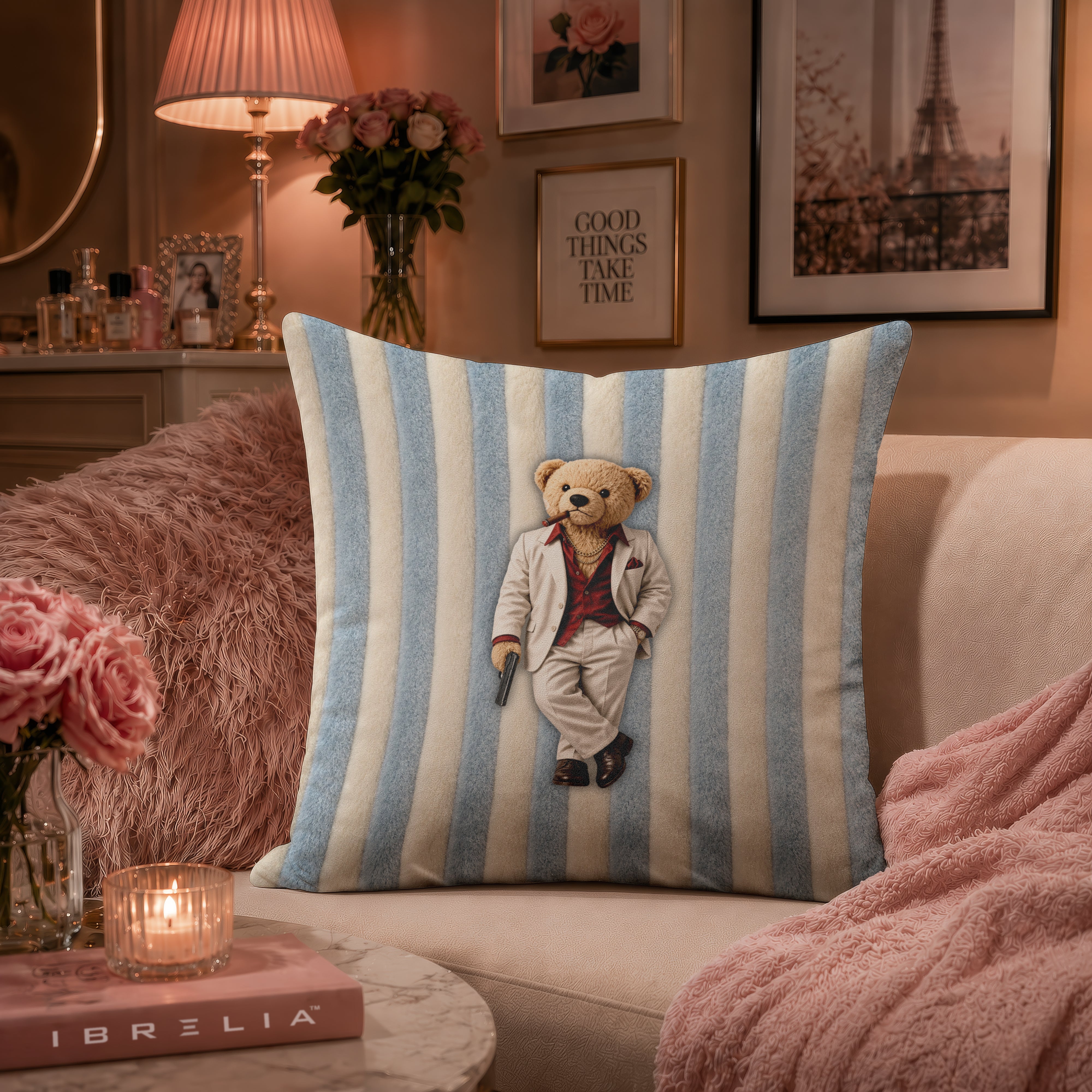 Tony Montana Teddy Bear Cushion | Premium Velvet Suede | Double-Sided Print