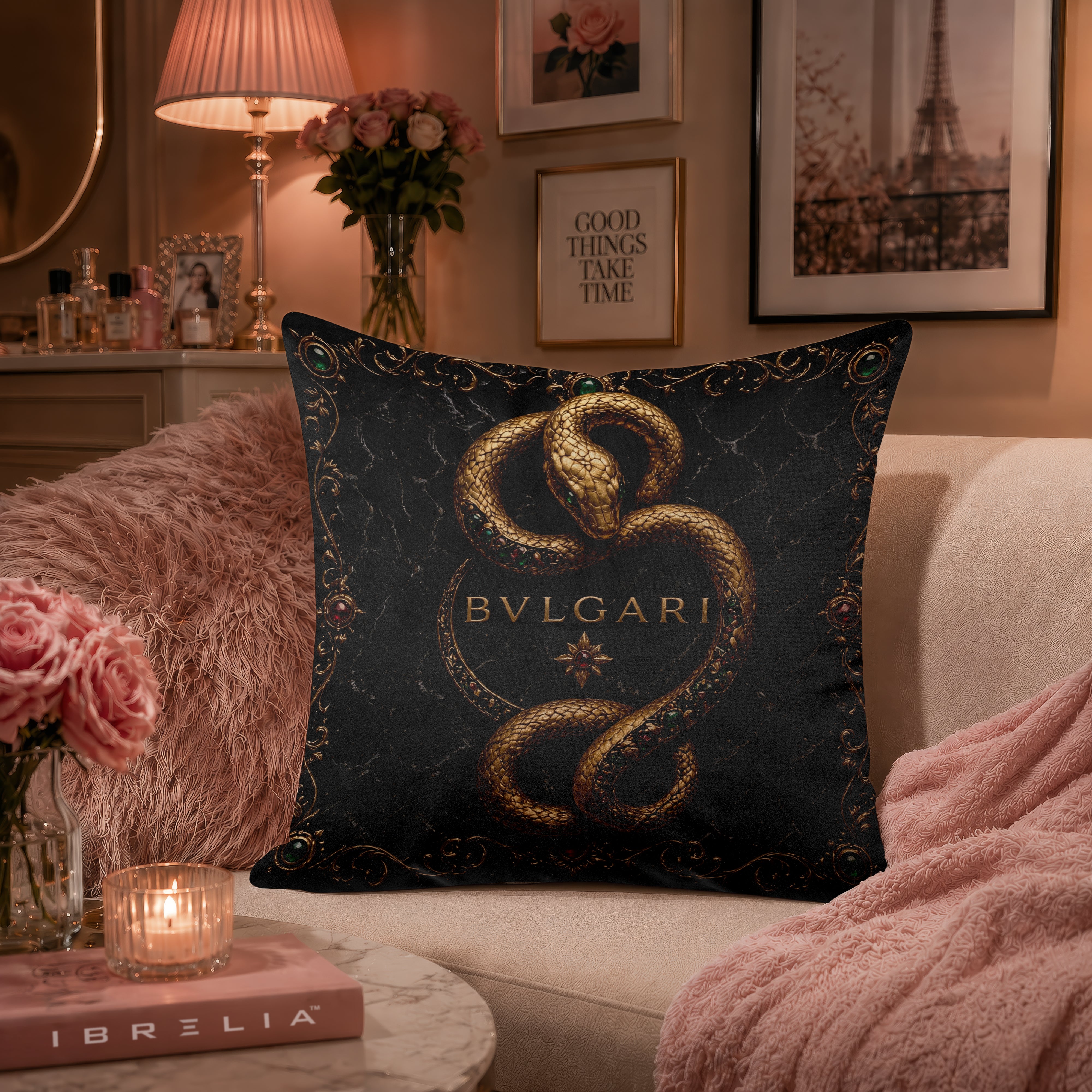 Bvlgari Serpenti Cushion | Premium Velvet Suede | Double-Sided Print