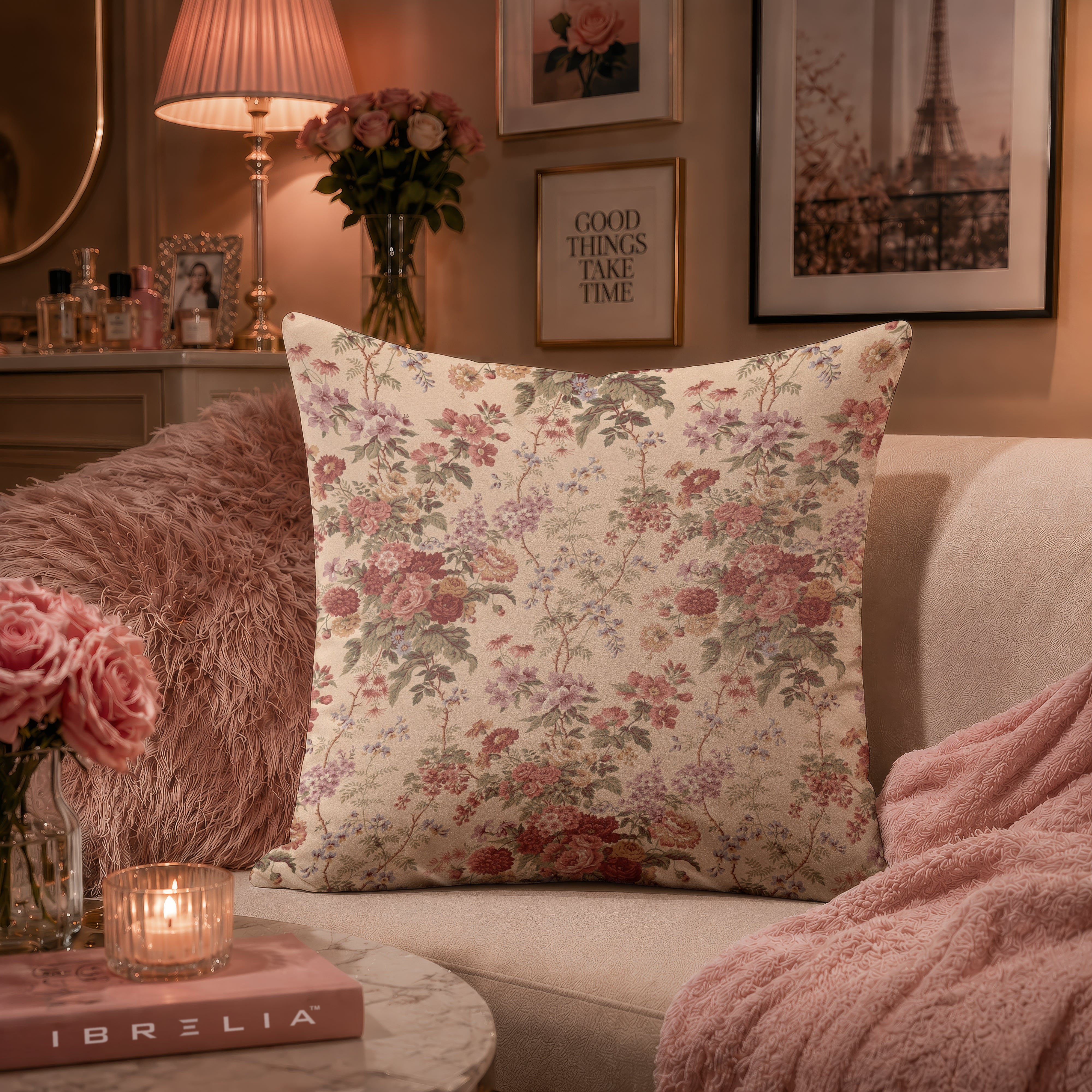 Vintage Floral Cottage Cushion | Premium Velvet Suede | Double-Sided Print