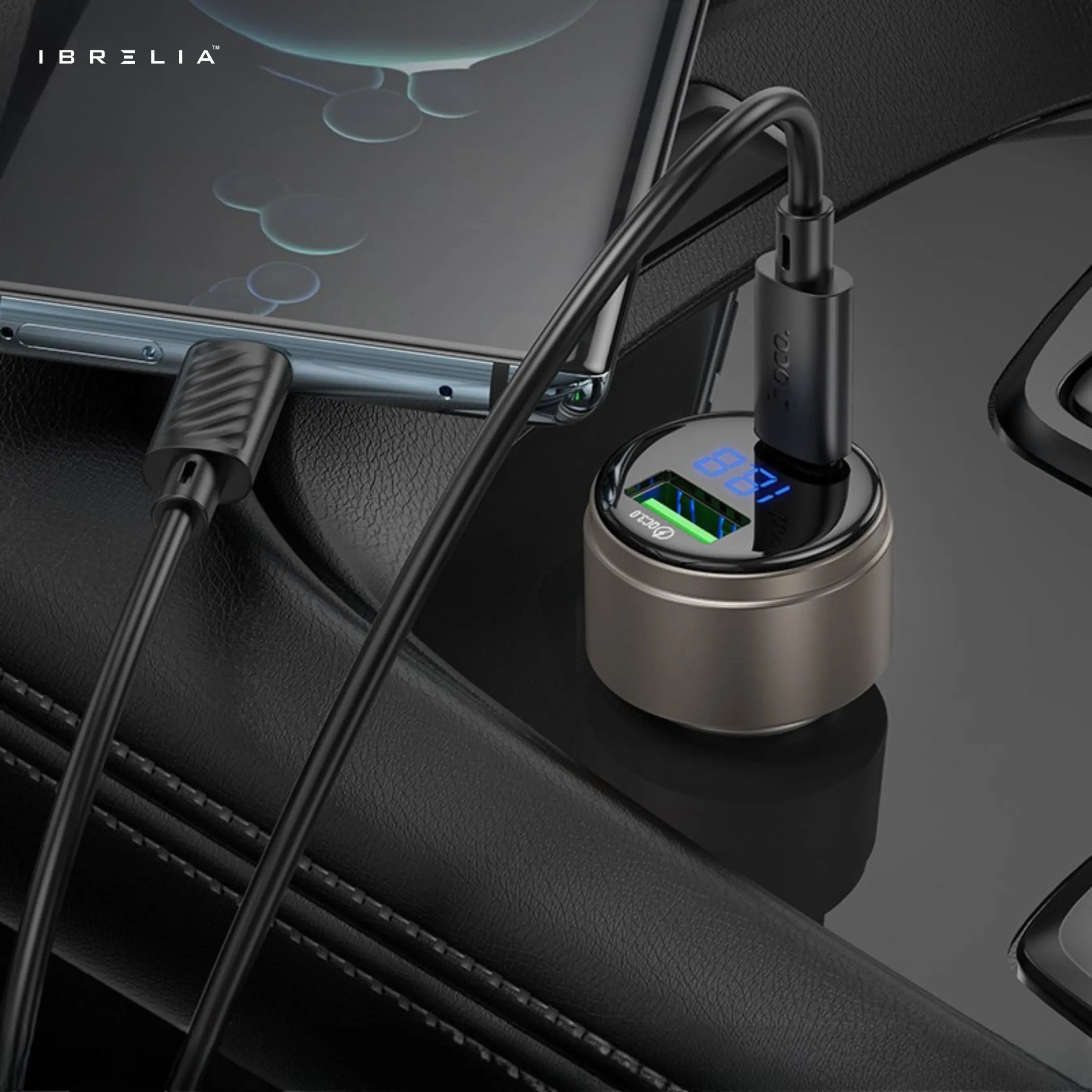 HOCO Z57B Glorious 63W Dual-Port Digital Display Car Charger Set (C to C) – PD45W + QC3.0 | IBRELIA™ IBRELIA