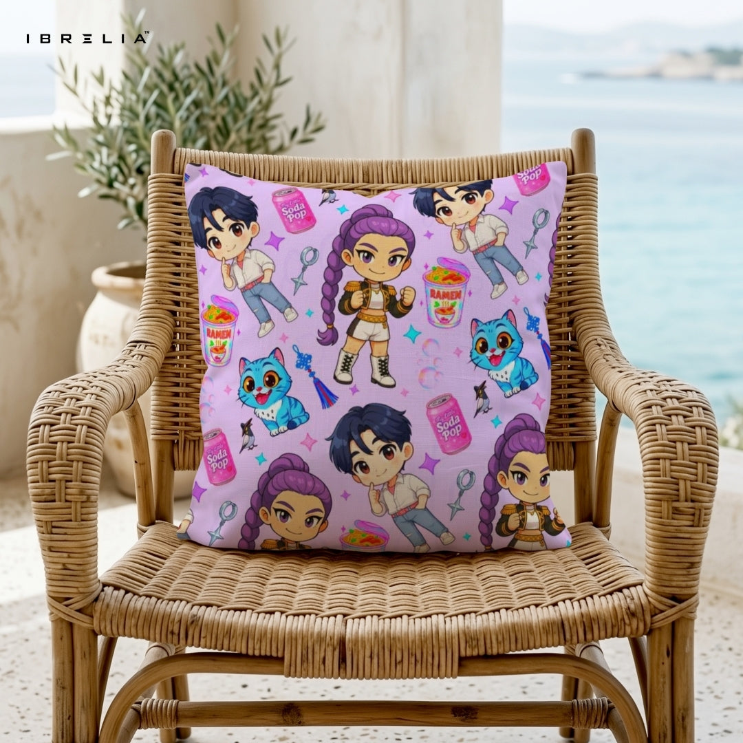 Kawaii Cartoon Cushion – 15x15 Inch Cute Anime Style Pillow | Fun Character Design Cushion | Double-Sided Print | Premium Fibre Filling | IBRELIA™ IBRELIA