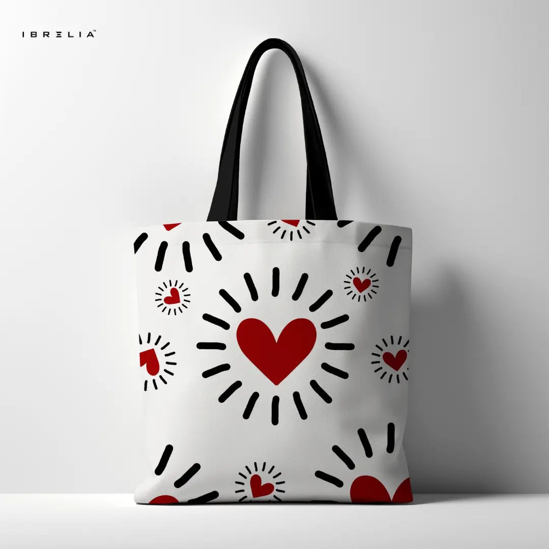 IBRELIA™ Love Hearts Tote Bag – Minimal Aesthetic Printed Tote with Premium Fabric & Velvet Handles IBRELIA