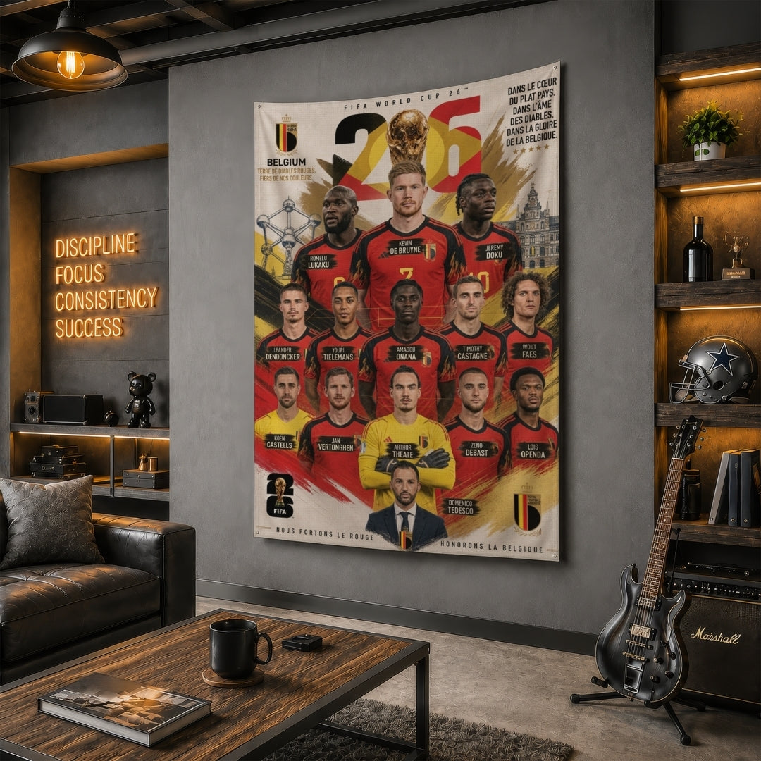 Belgium National Team – FIFA World Cup 2026 Squad – Premium Jute Fabric Tapestry – IBRELIA™