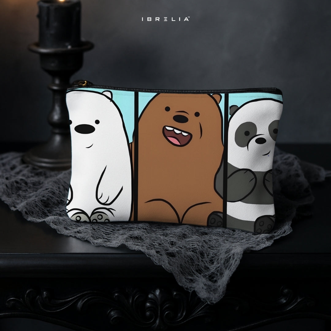 Cute Cartoon Bears Makeup & Pencil Pouch – Double-Sided Print – IBRELIA™ IBRELIA