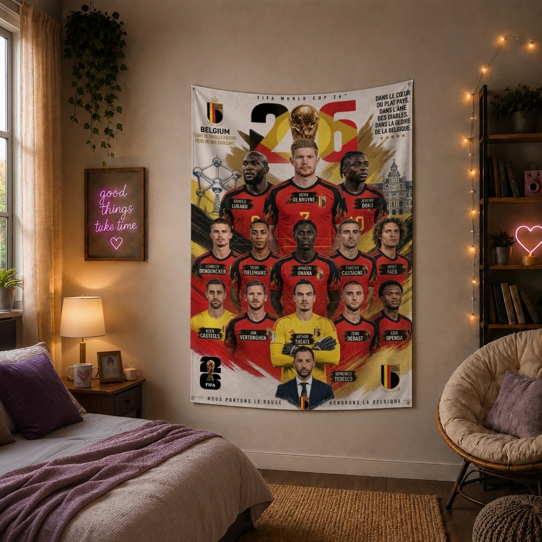 Belgium National Team – FIFA World Cup 2026 Squad – Premium Jute Fabric Tapestry – IBRELIA™