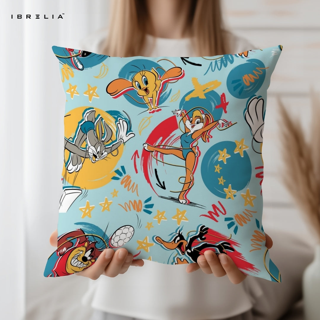 Looney Tunes Cushion – 15x15 Inch Cartoon Character Pillow | Bugs Bunny & Friends Design | Double-Sided Print | Premium Fibre Filling | IBRELIA™ IBRELIA