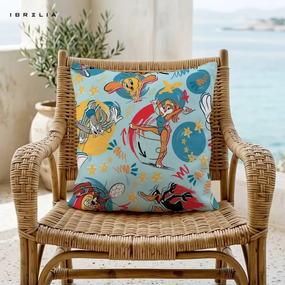 Looney Tunes Cushion – 15x15 Inch Cartoon Character Pillow | Bugs Bunny & Friends Design | Double-Sided Print | Premium Fibre Filling | IBRELIA™ IBRELIA
