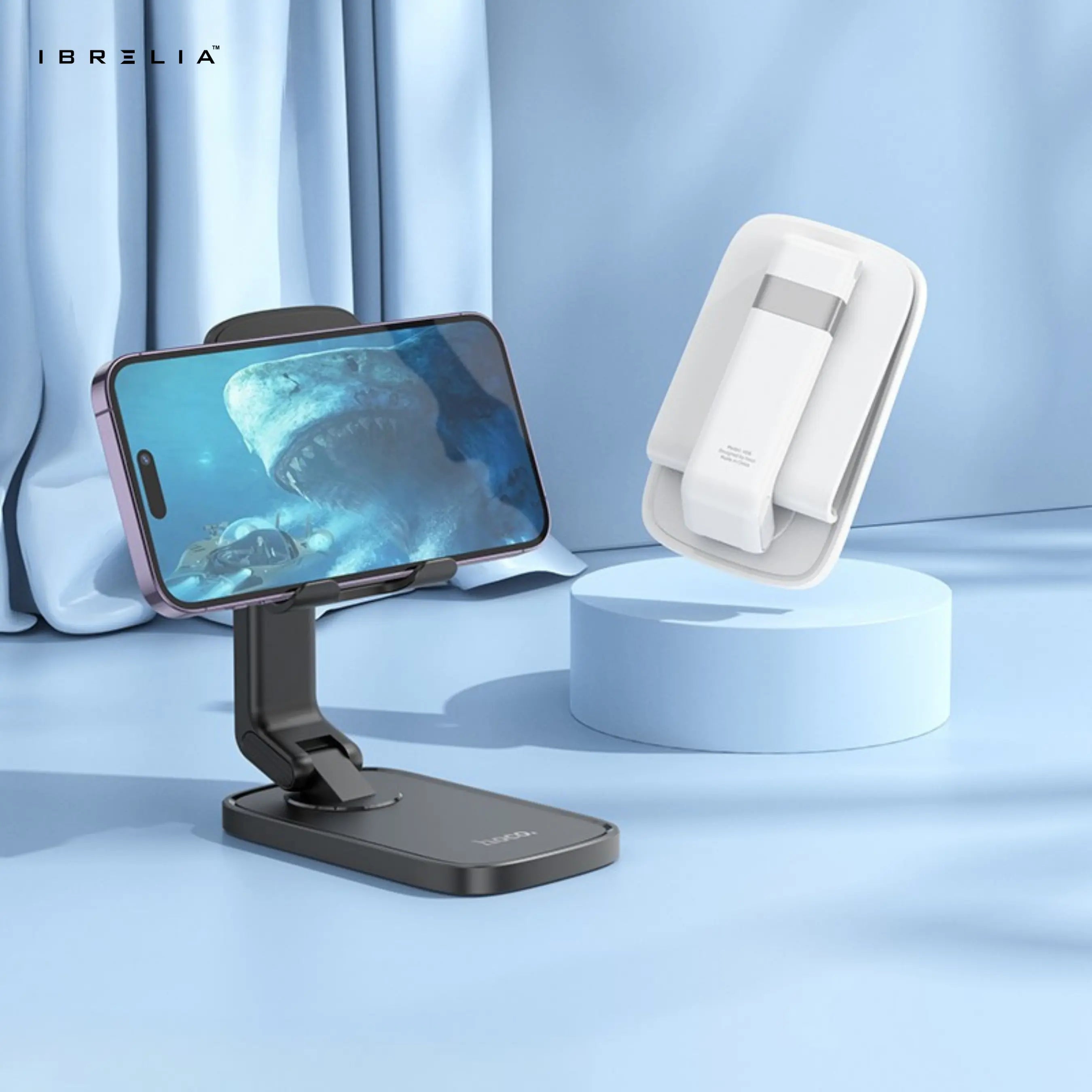 HOCO HD8 – Folding & Retractable Phone Desktop Stand – Premium Adjustable Holder (Black/White) – HOCO | IBRELIA™ IBRELIA