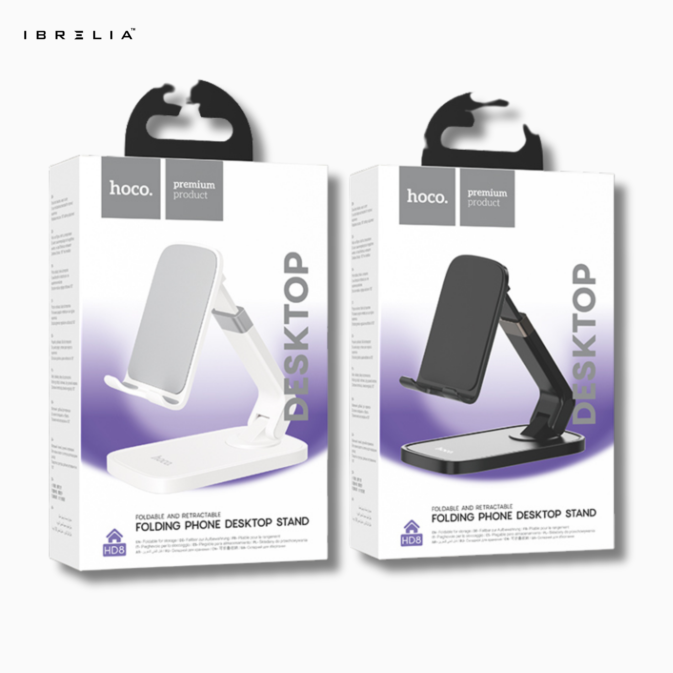 HOCO HD8 – Folding & Retractable Phone Desktop Stand – Premium Adjustable Holder (Black/White) – HOCO | IBRELIA™