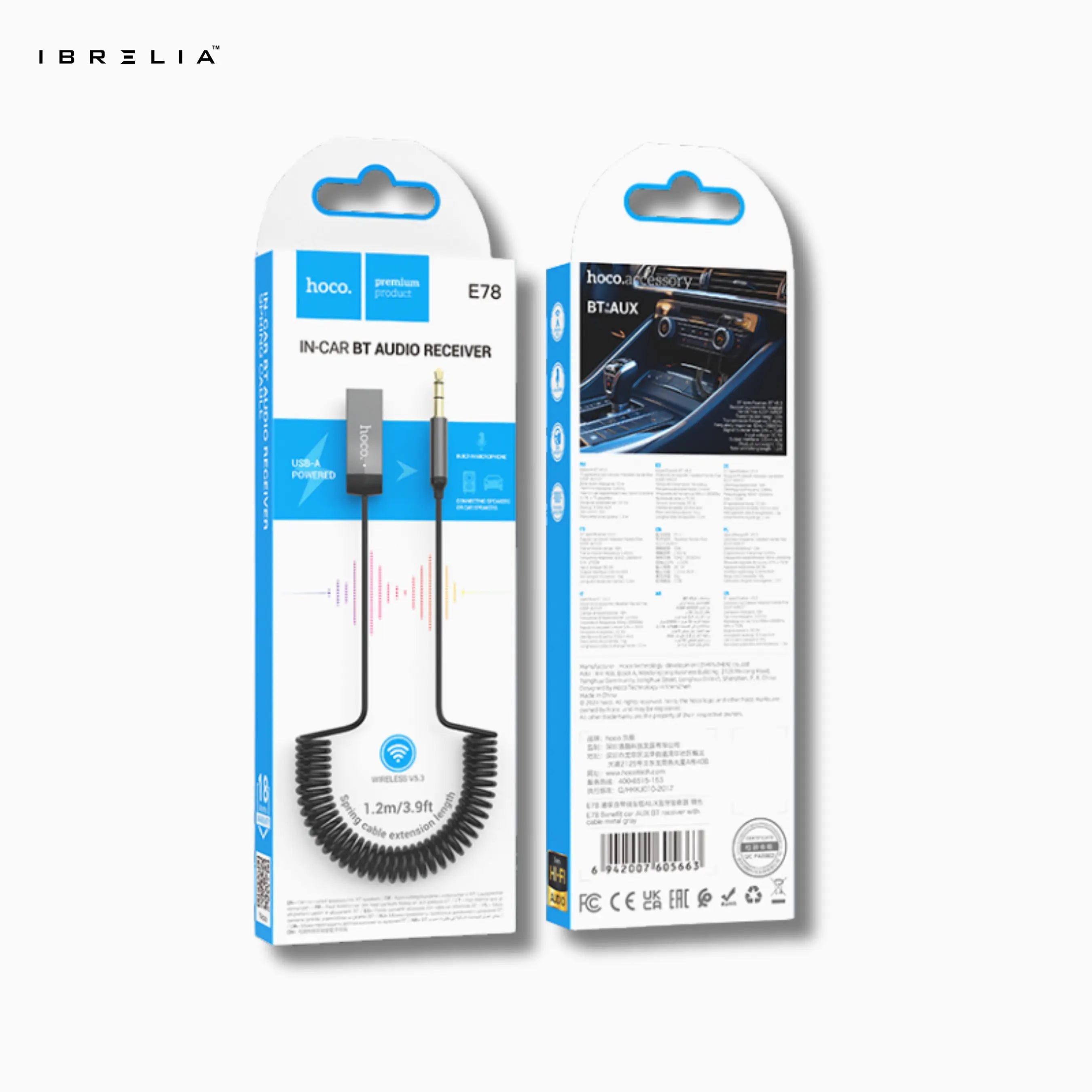 HOCO E78 In-Car Bluetooth AUX Audio Receiver – USB Powered Wireless Adapter | IBRELIA™ IBRELIA