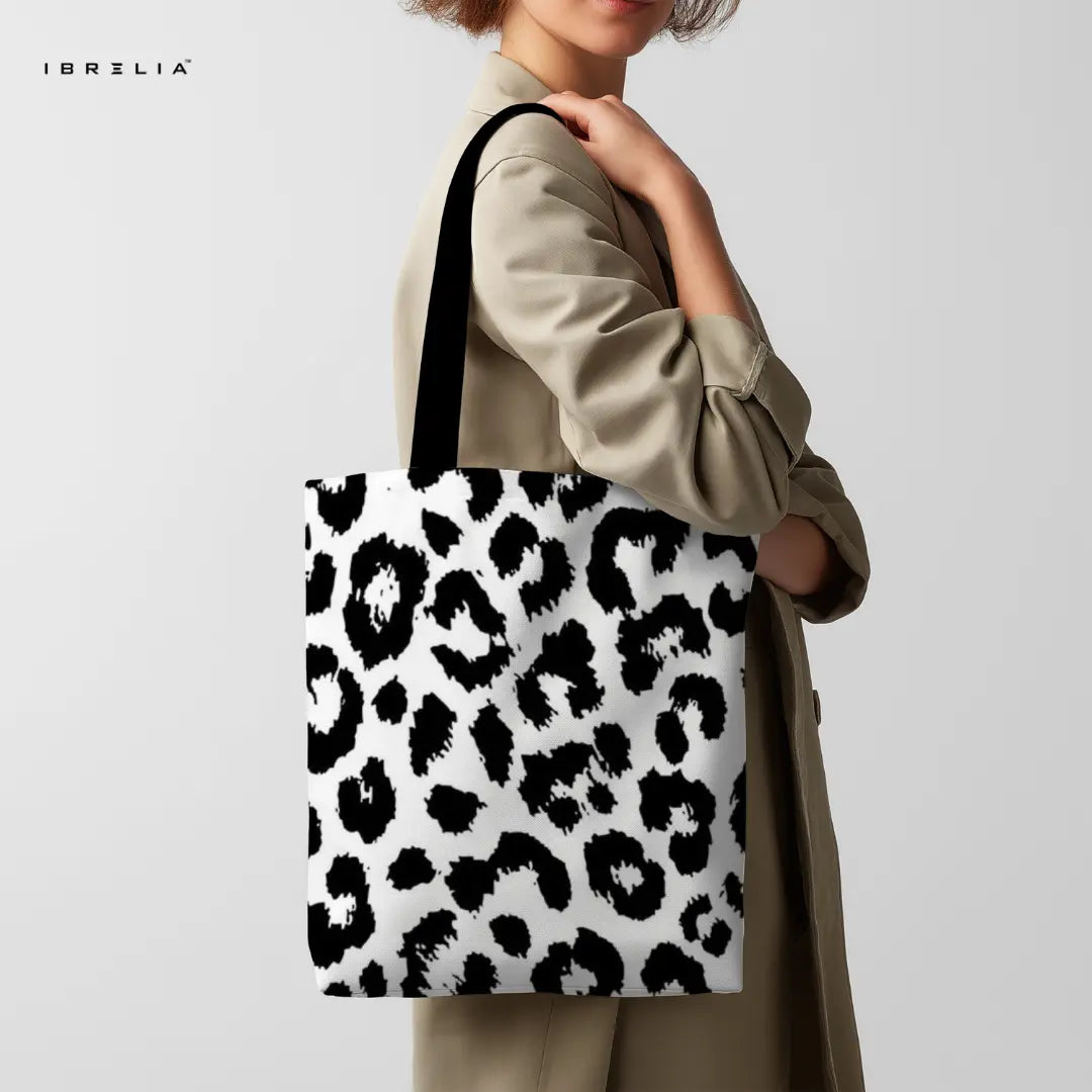 IBRELIA™ Leopard Print Tote Bag – Black & White Aesthetic Animal Print Tote with Premium Fabric IBRELIA