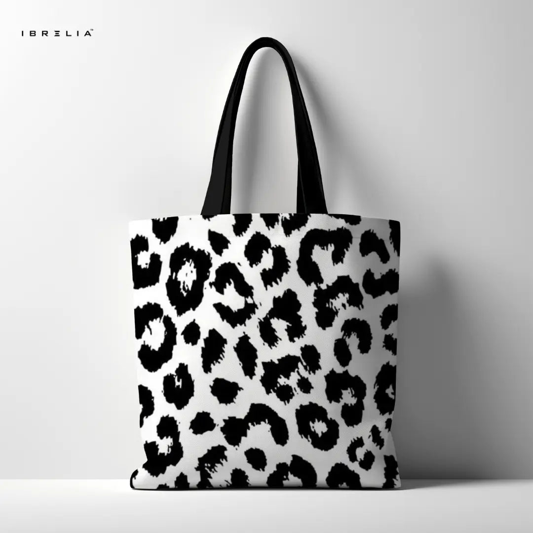 IBRELIA™ Leopard Print Tote Bag – Black & White Aesthetic Animal Print Tote with Premium Fabric IBRELIA