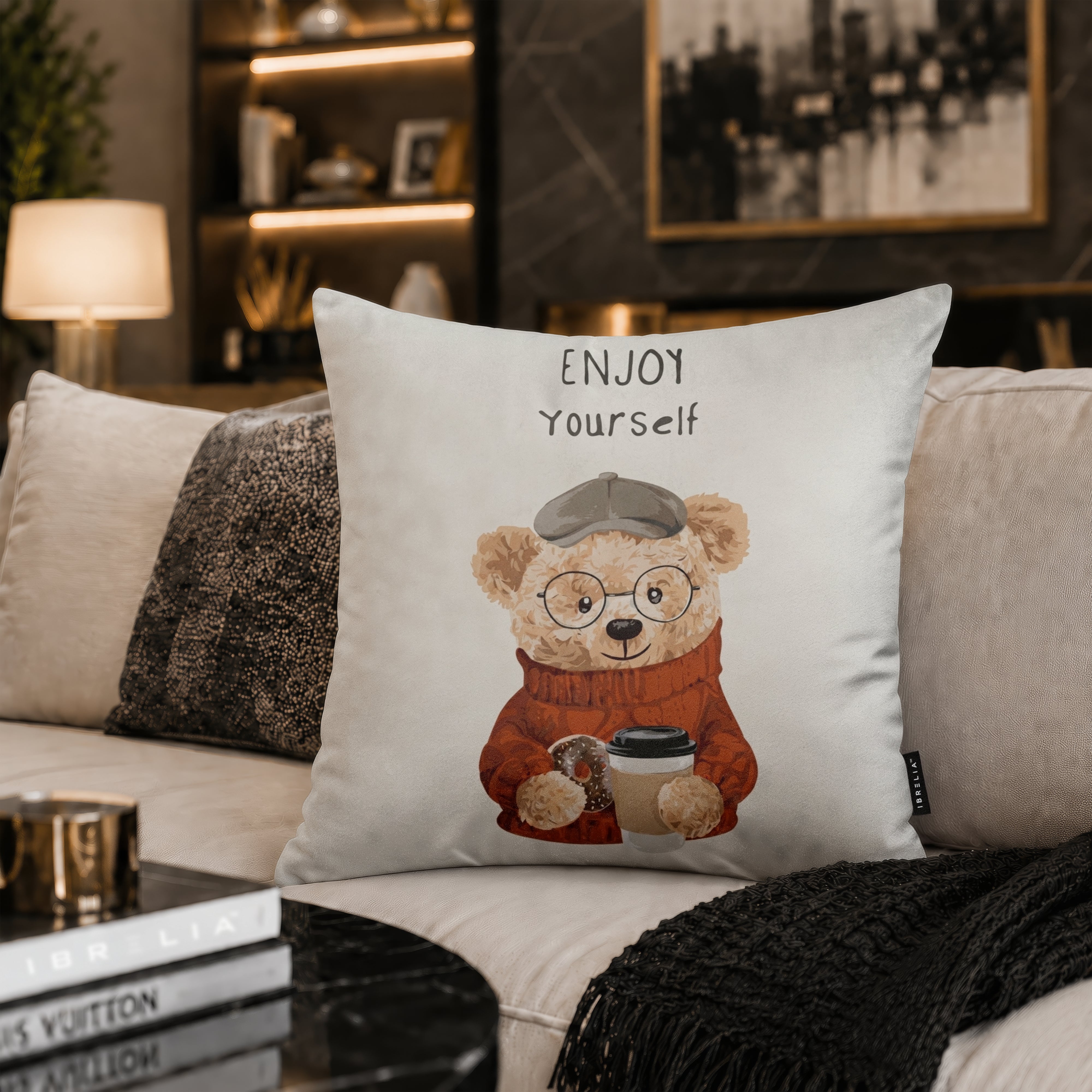 Cozy Teddy Bear Velvet Suede Decorative Cushion | Premium Double-Sided Print