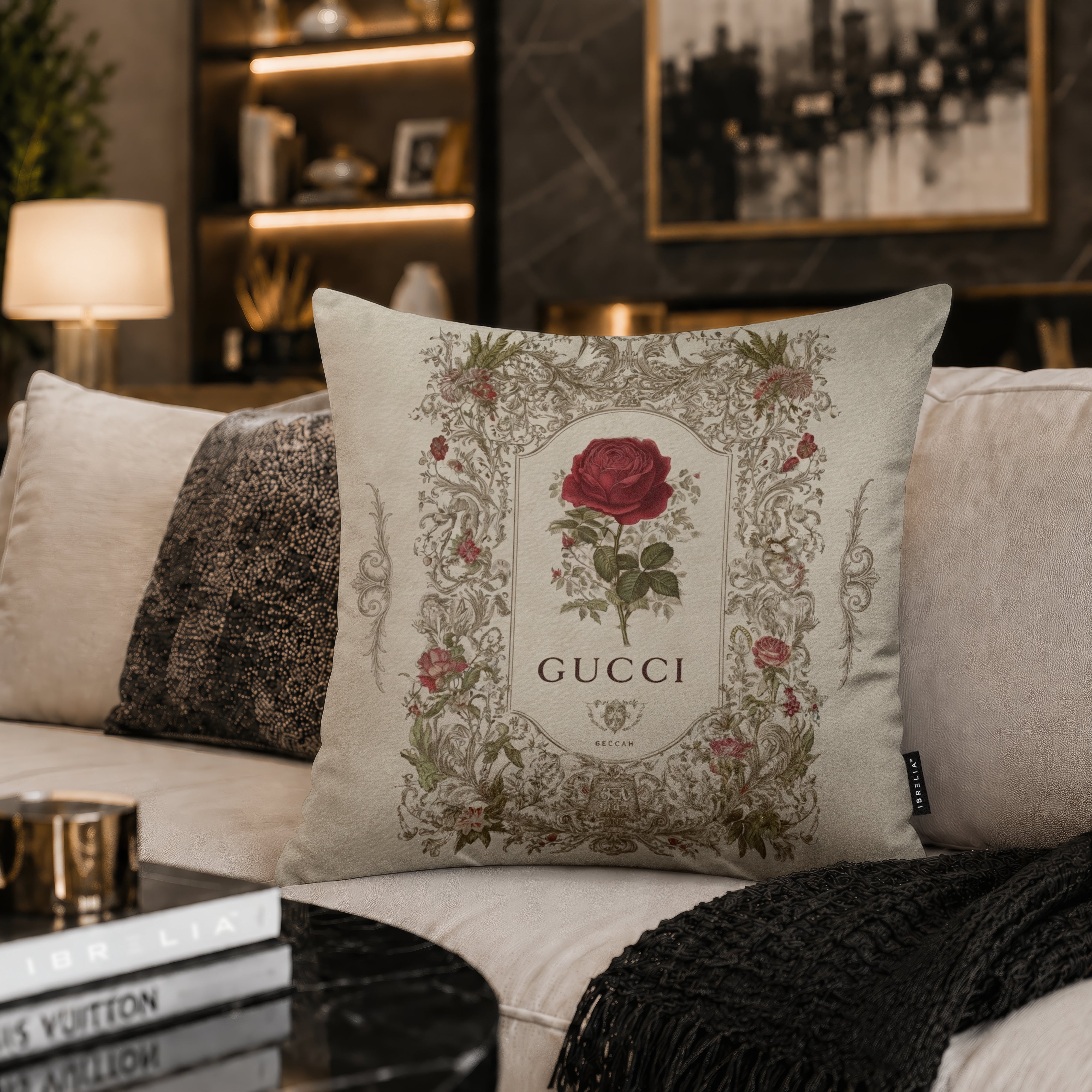 Luxury Vintage Rose Designer Cushion | Premium Velvet Suede | Double-Sided Print