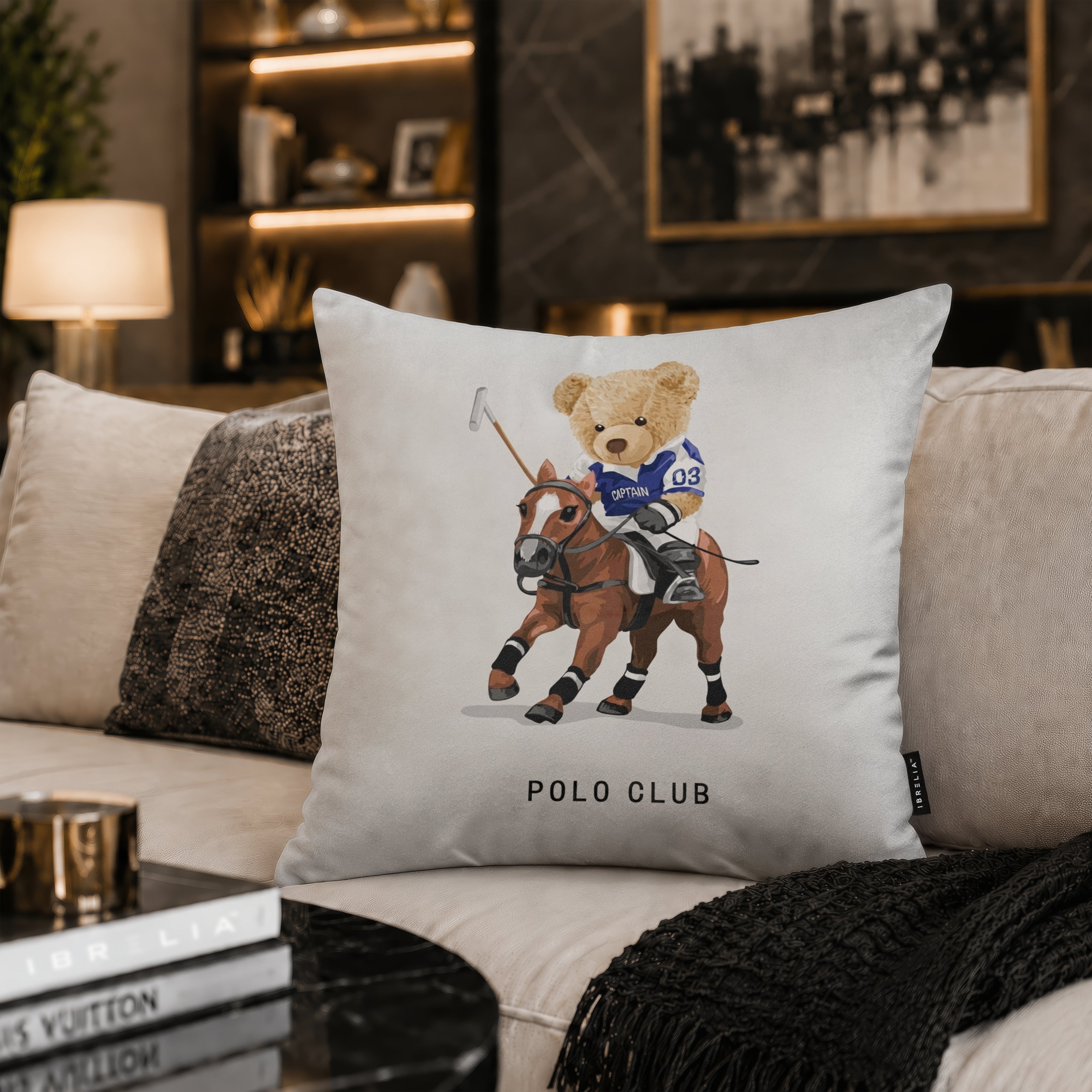 Polo Teddy Bear Velvet Suede Decorative Cushion | Premium Double-Sided Print