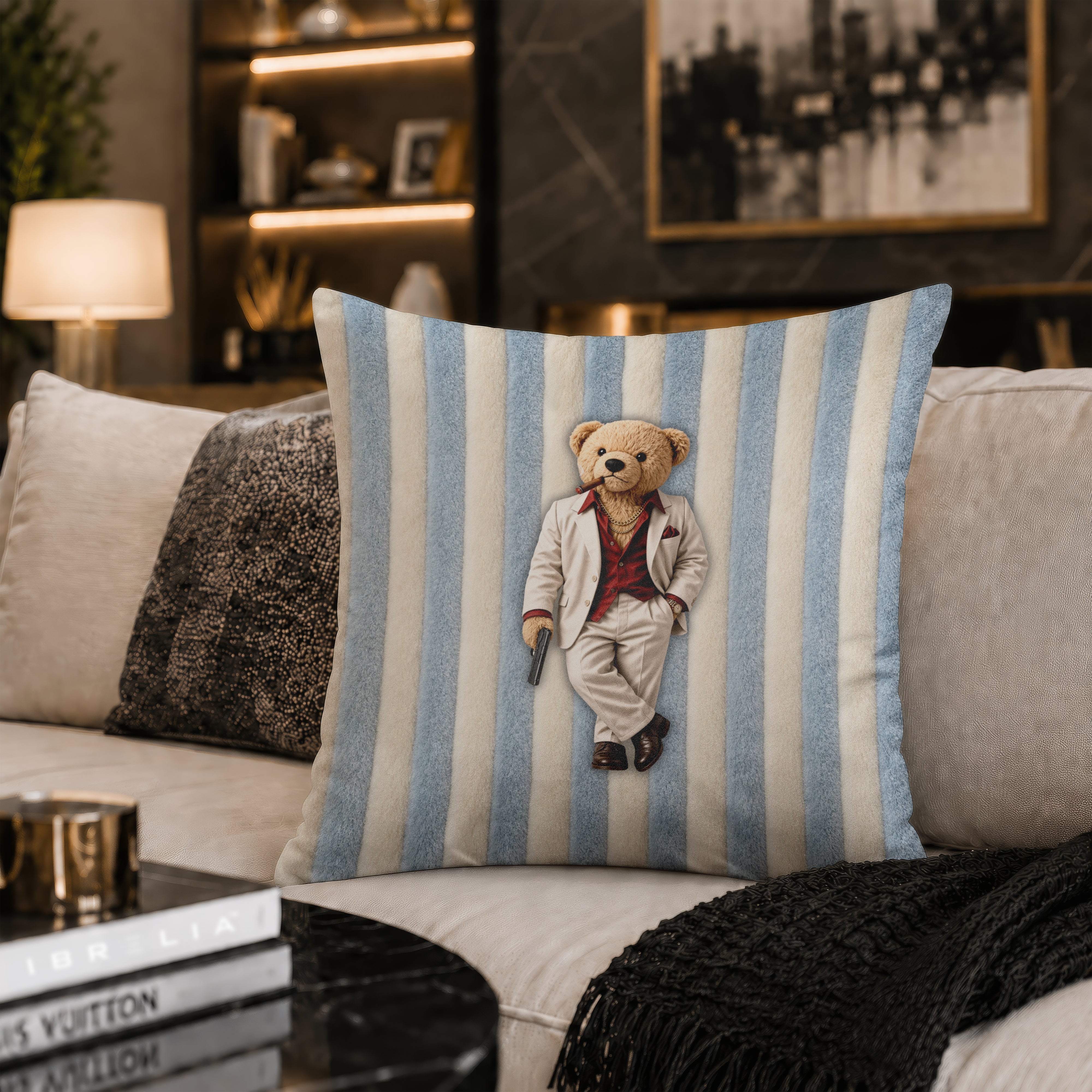 Tony Montana Teddy Bear Cushion | Premium Velvet Suede | Double-Sided Print