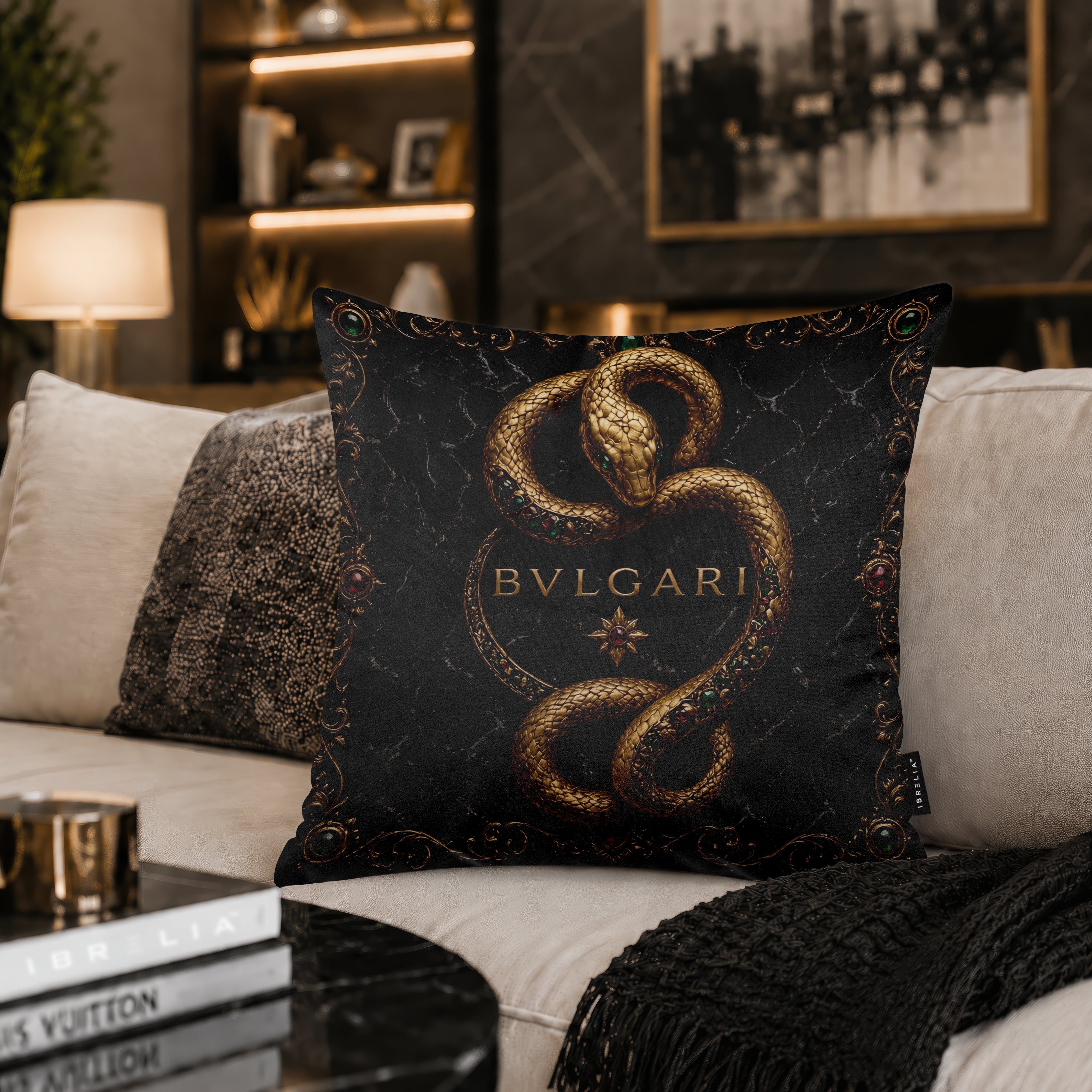 Bvlgari Serpenti Cushion | Premium Velvet Suede | Double-Sided Print