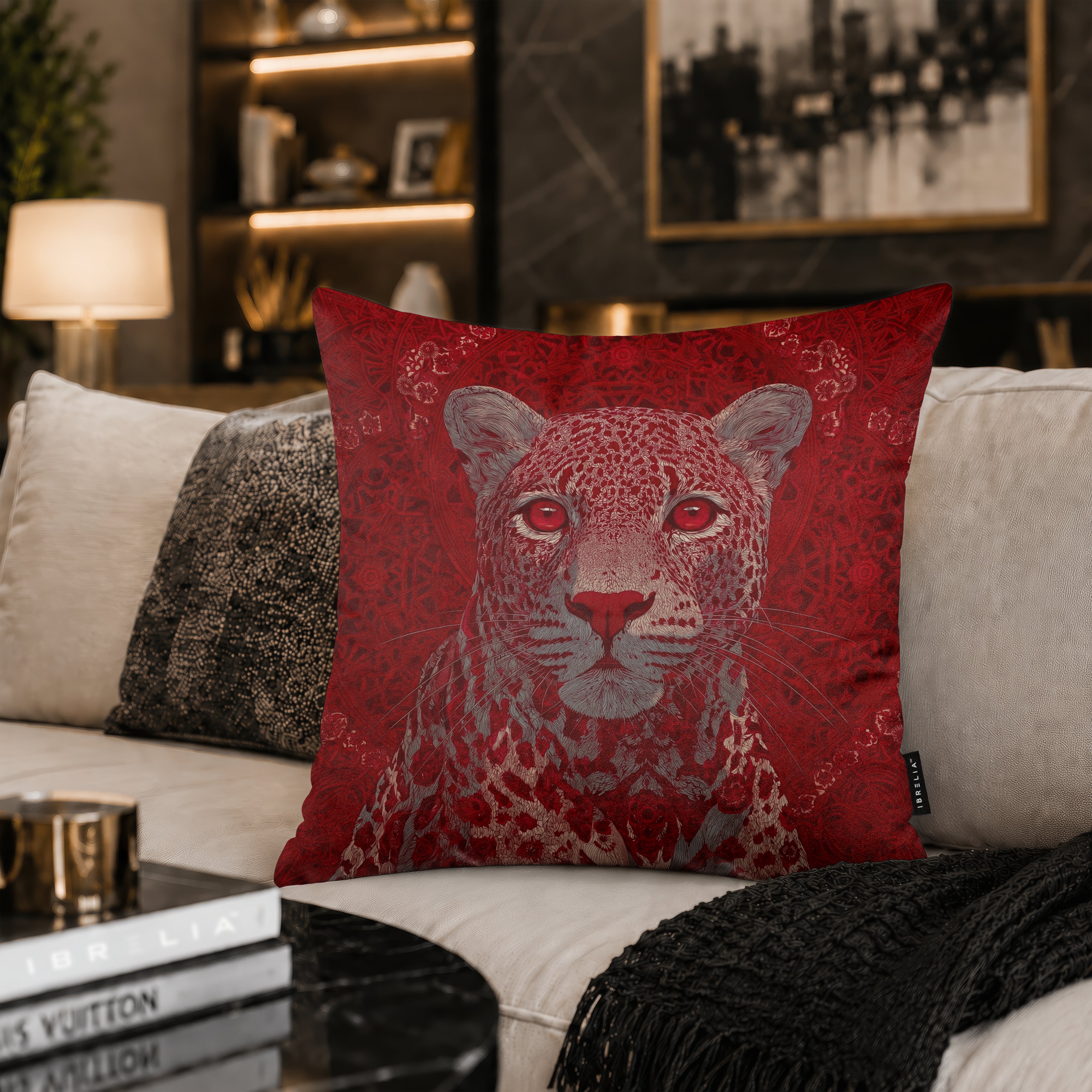 Crimson Leopard Cushion | Premium Velvet Suede | Double-Sided Print