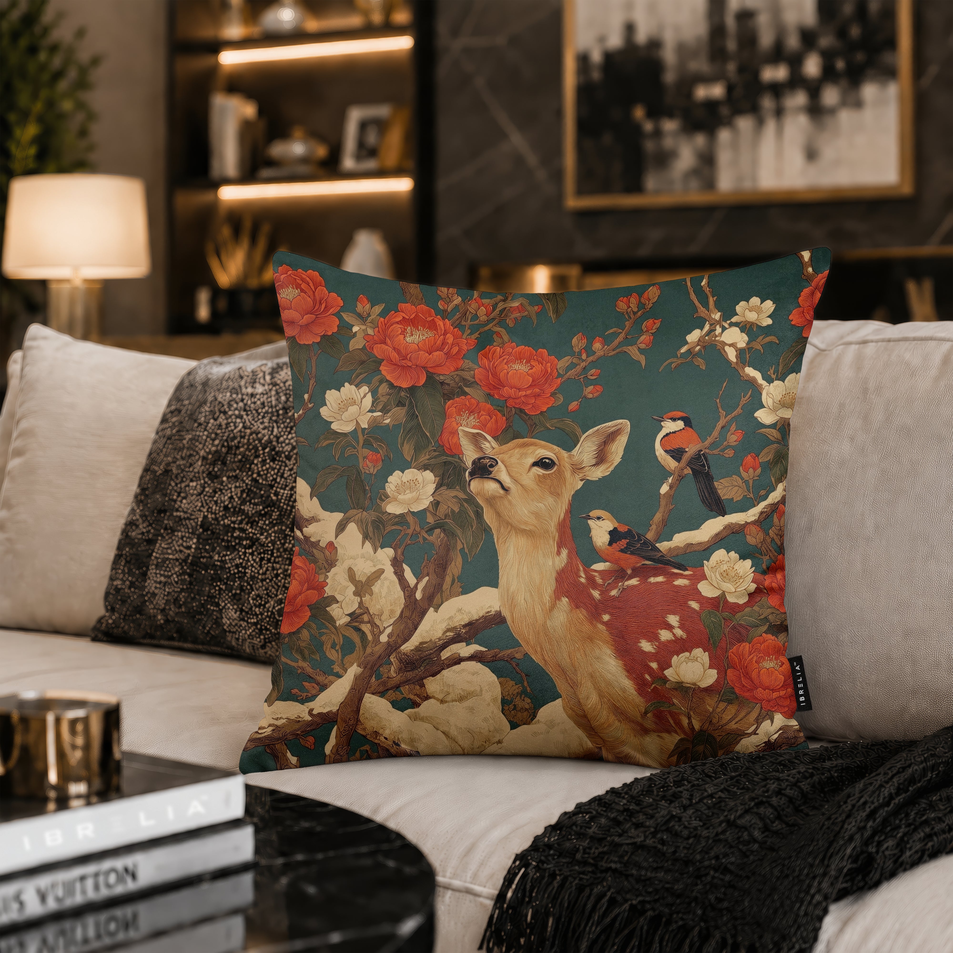 Vintage Woodland Deer Cushion | Premium Velvet Suede | Double-Sided Print