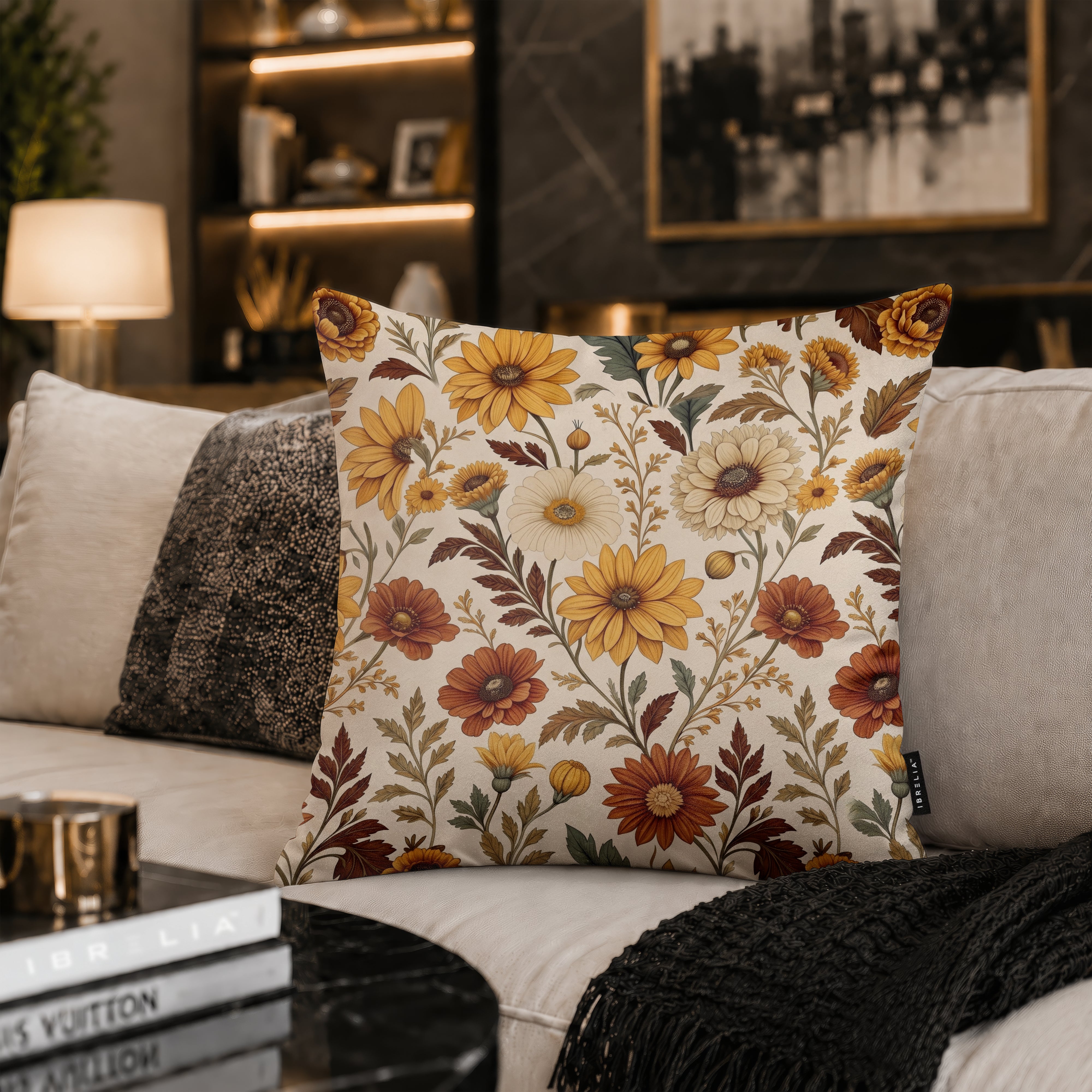 Autumn Wildflower Botanical Cushion | Premium Velvet Suede | Double-Sided Print