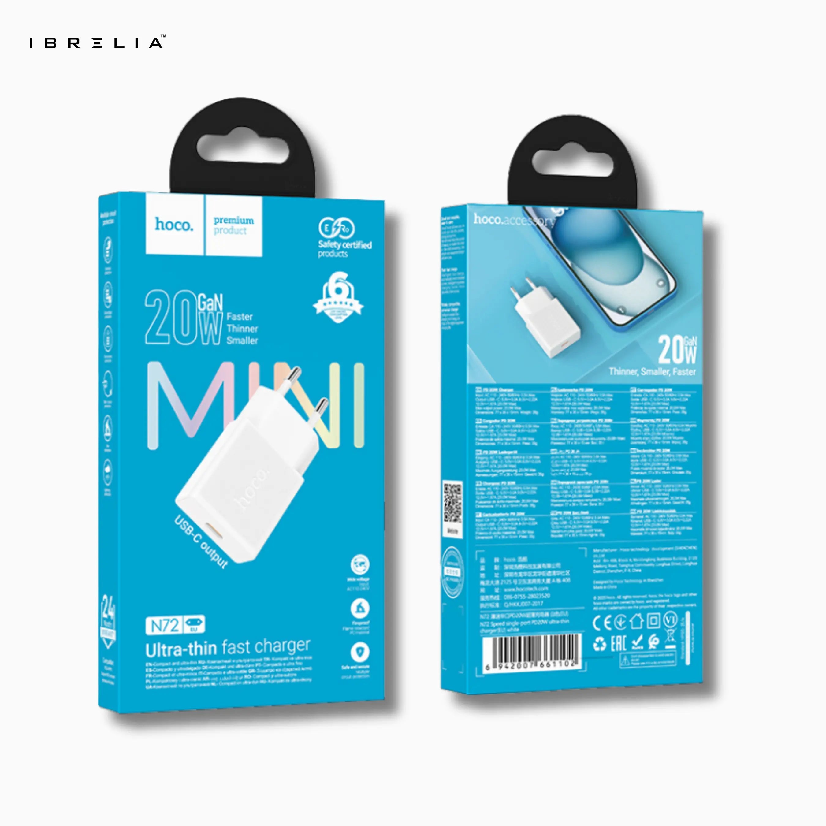 HOCO N72 Ultra-Thin GaN 20W Fast Charger (USB-C PD) | IBRELIA™ IBRELIA
