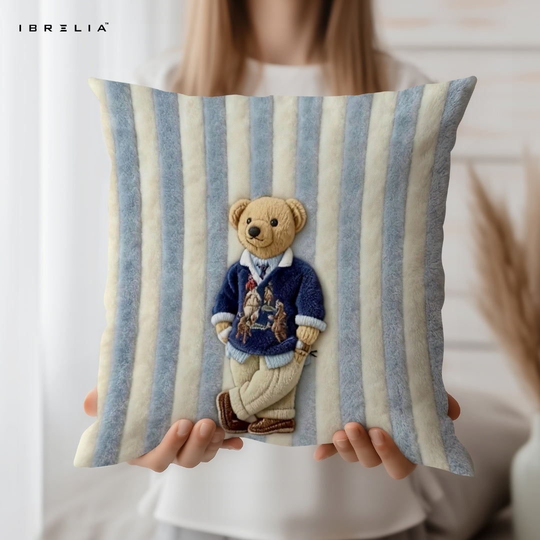 Cute Teddy Bear Cushion – 15x15 Inch Decorative Pillow | Kids Room Cushion | Double-Sided Print | Premium Fibre Filling | IBRELIA™ IBRELIA