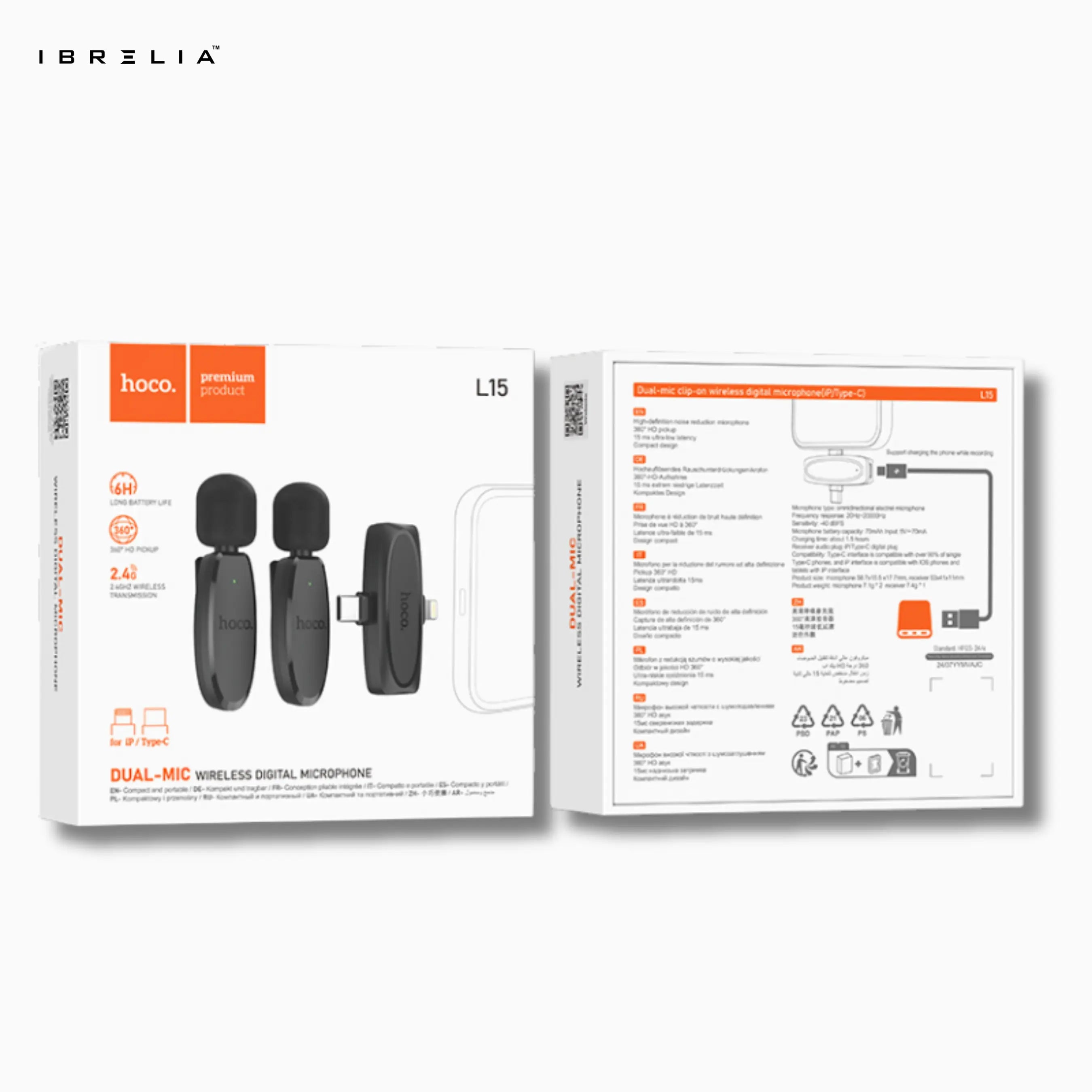 HOCO L15 Dual-Mic Wireless Digital Microphone (Type-C + Lightning 2-in-1 Receiver) | IBRELIA™ IBRELIA