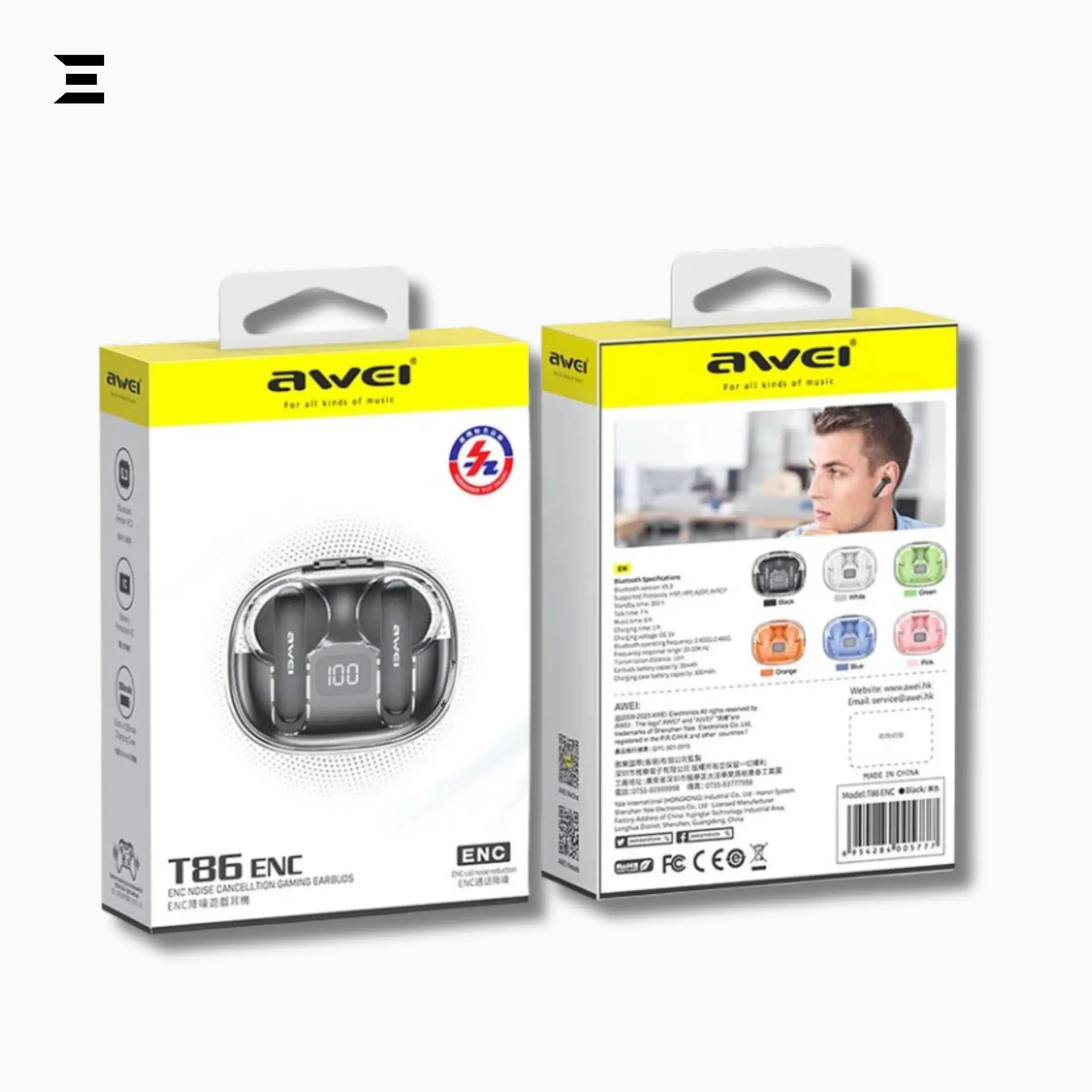 AWEI T86 ENC – Bluetooth 5.3 Earbuds, HiFi Stereo, 13mm Drivers, IPX6 - IBRELIA