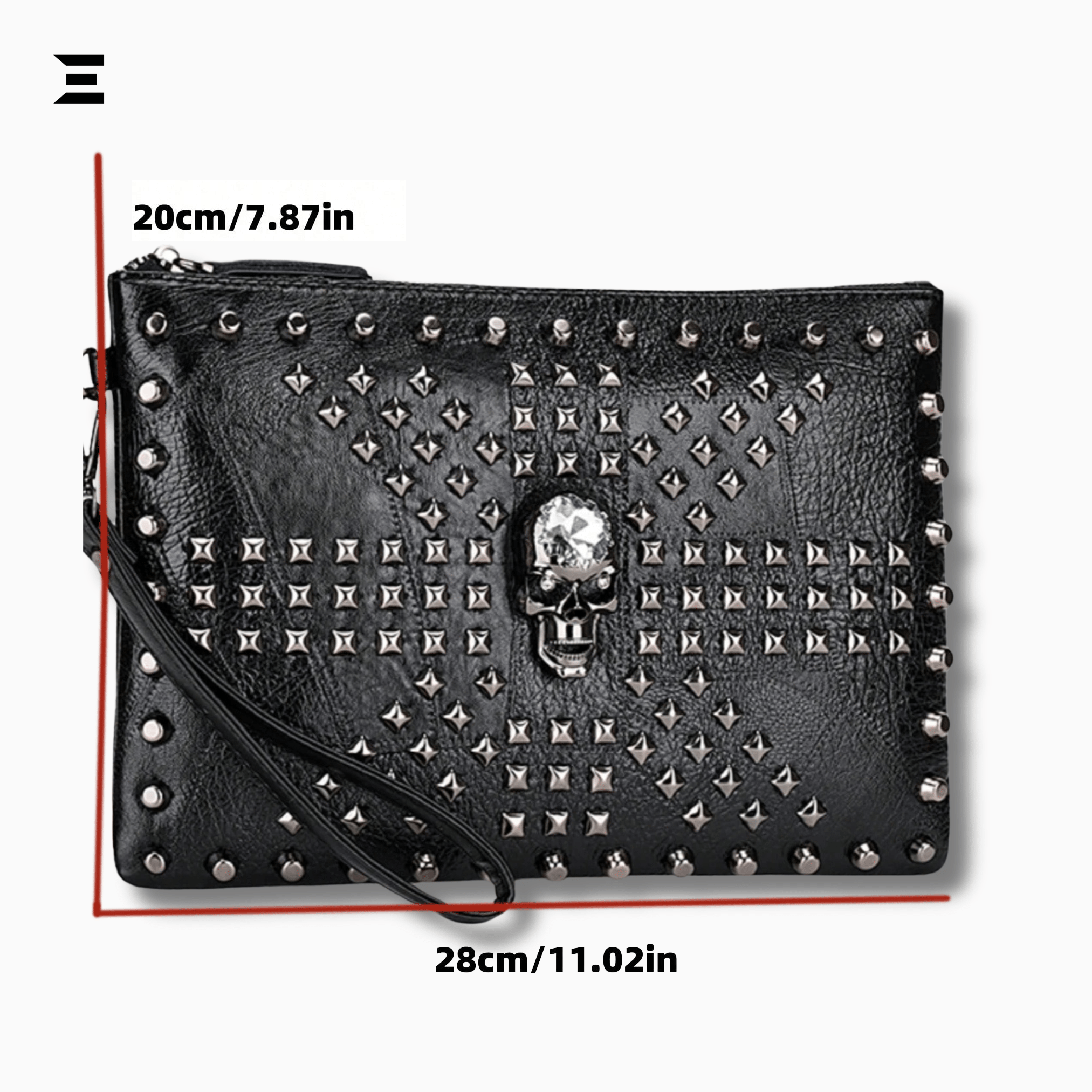 Black Skull Rivet Leather Clutch – Men’s Punk - Style Handbag | IBRELIA™ - IBRELIA