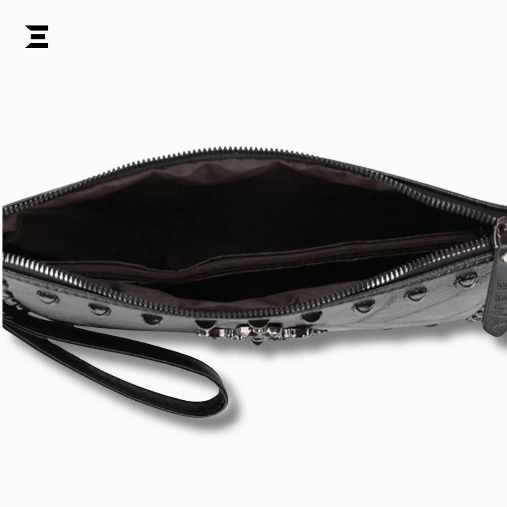 Black Skull Rivet Leather Clutch – Men’s Punk - Style Handbag | IBRELIA™ - IBRELIA