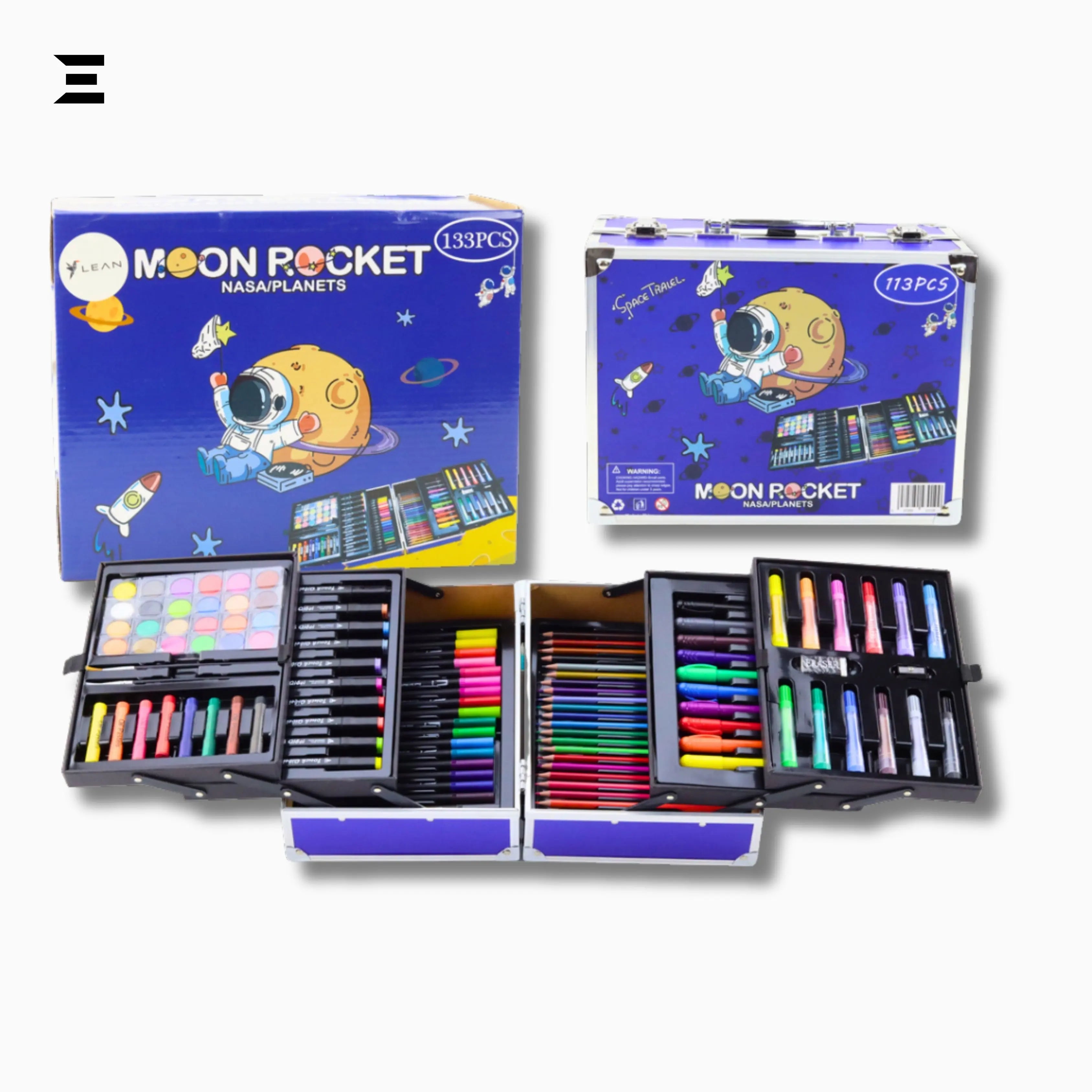 Moon Rocket 133 PCS Kids Art & Coloring Set – NASA Space Theme Drawing Kit | IBRELIA™ IBRELIA