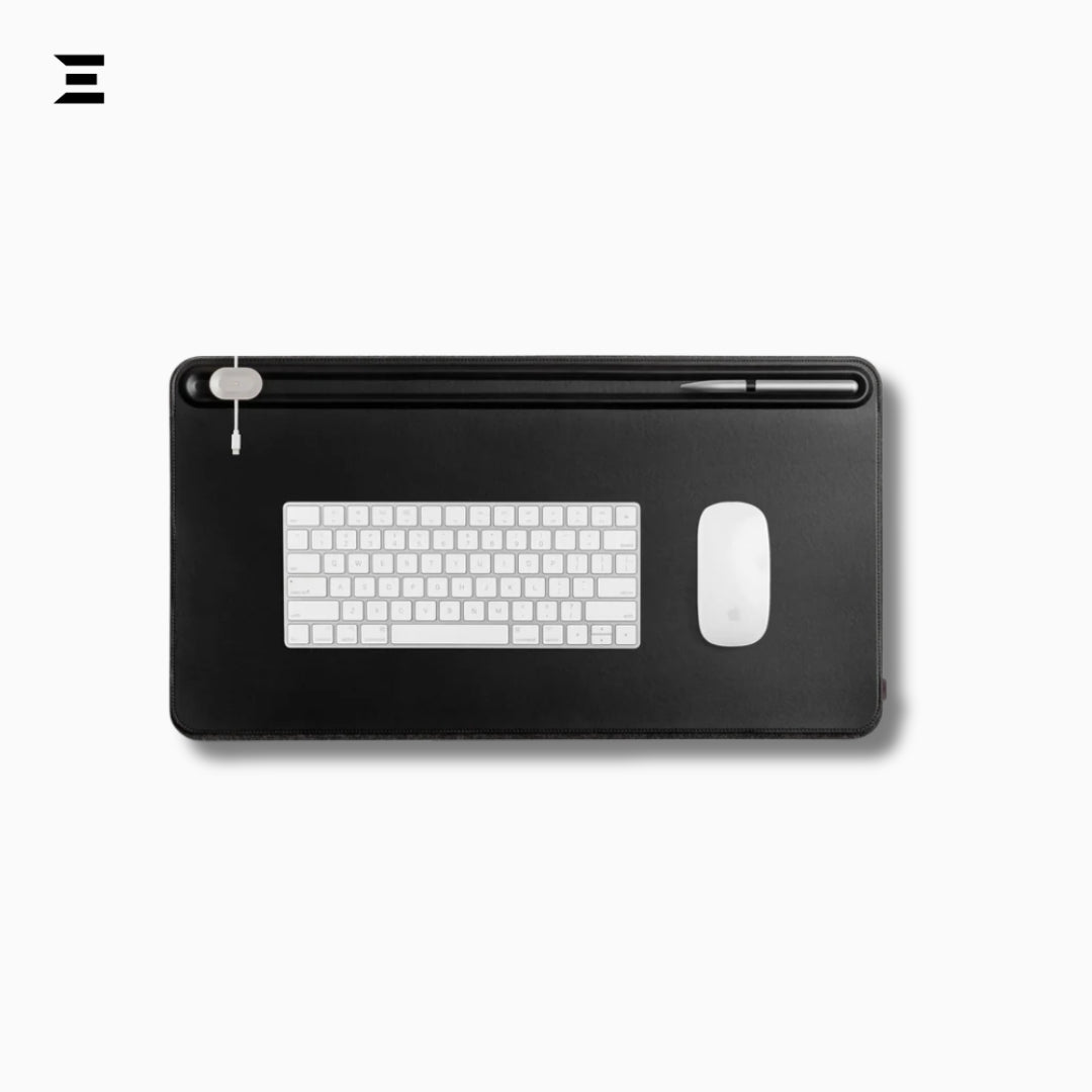 Premium PU Leather Desk Mouse Pad – Double Layer with Magnetic Cable Holder