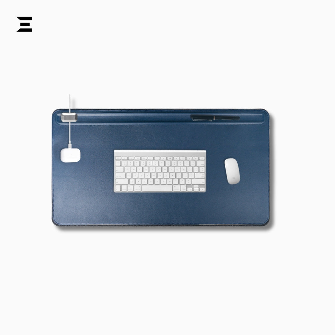 Premium PU Leather Desk Mouse Pad – Double Layer with Magnetic Cable Holder IBRELIA