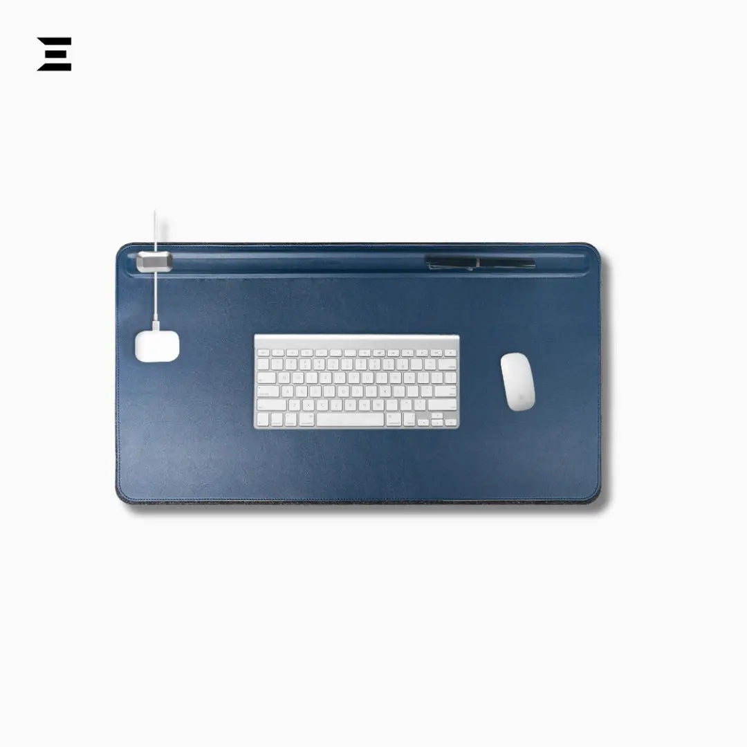 Premium PU Leather Desk Mouse Pad – Double Layer with Magnetic Cable Holder IBRELIA