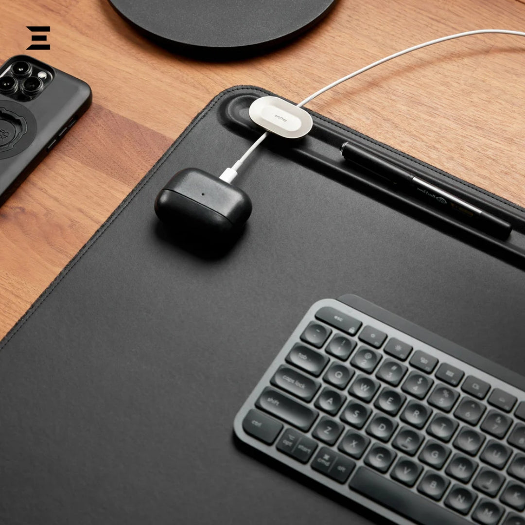 Premium PU Leather Desk Mouse Pad – Double Layer with Magnetic Cable Holder IBRELIA