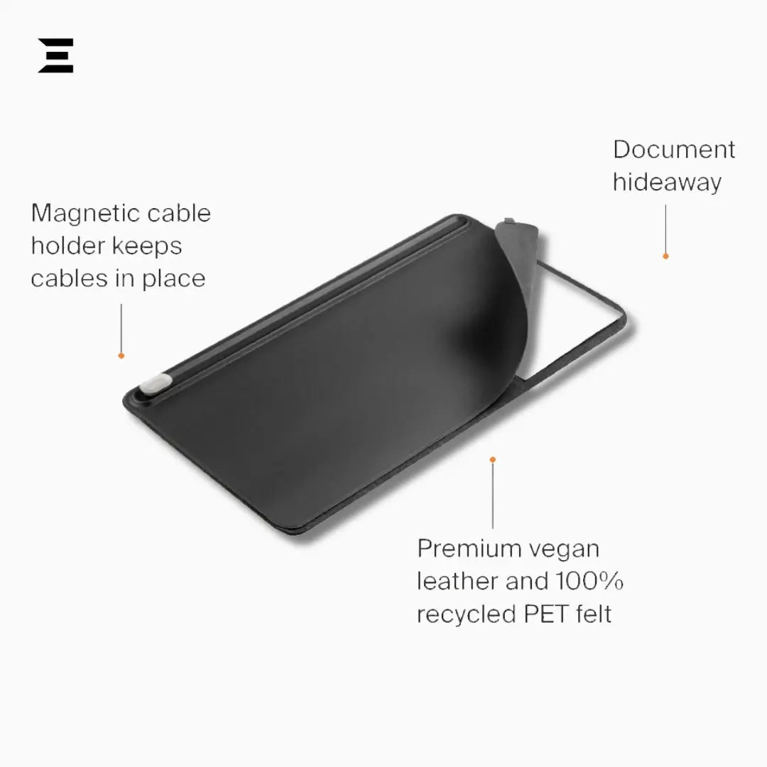 Premium PU Leather Desk Mouse Pad – Double Layer with Magnetic Cable Holder IBRELIA