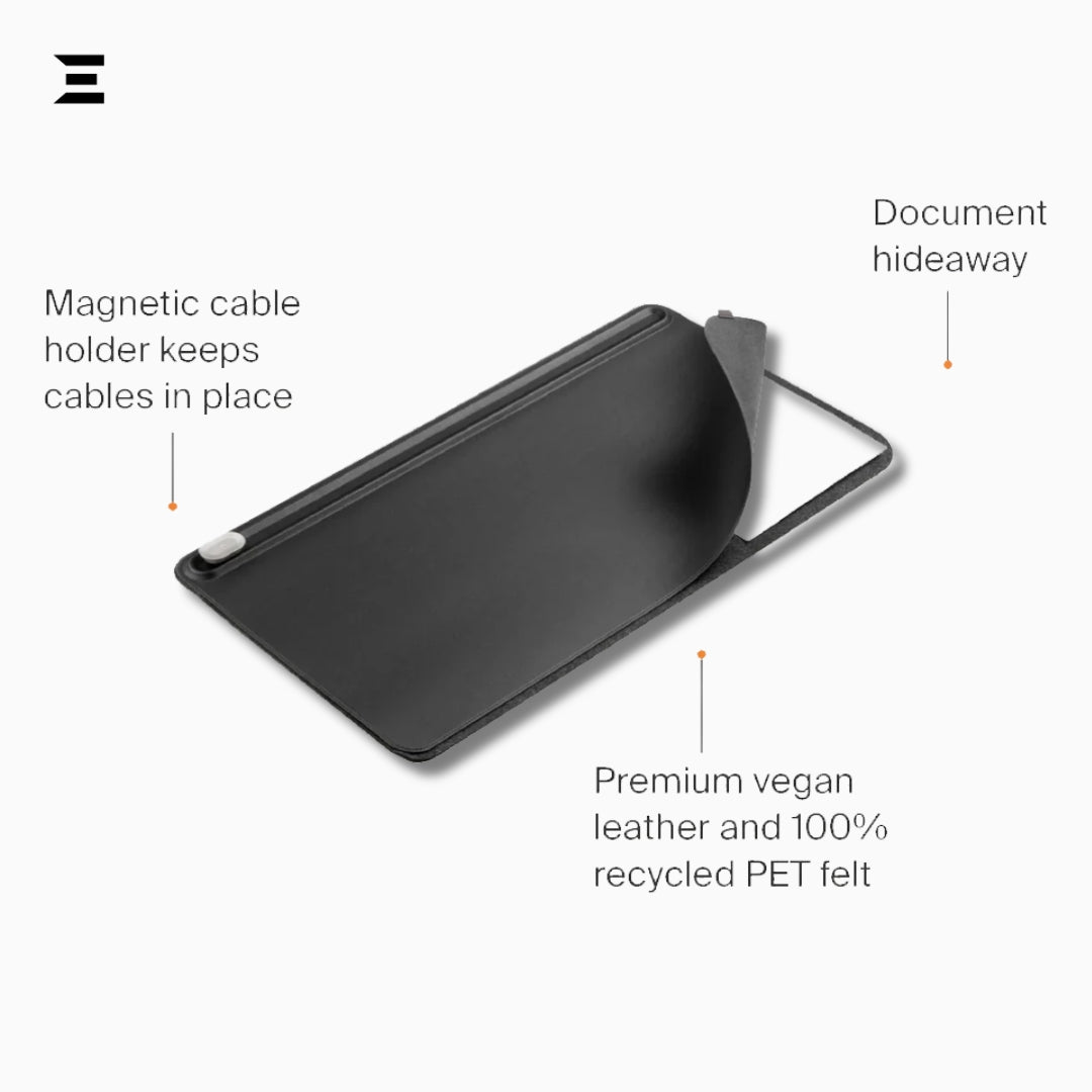 Premium PU Leather Desk Mouse Pad – Double Layer with Magnetic Cable Holder IBRELIA