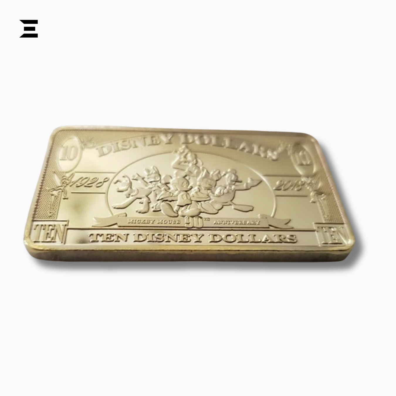 Rare Disney Dollars $10 Gold Coin Bar – 90th Anniversary Mickey Mouse Collectible IBRELIA