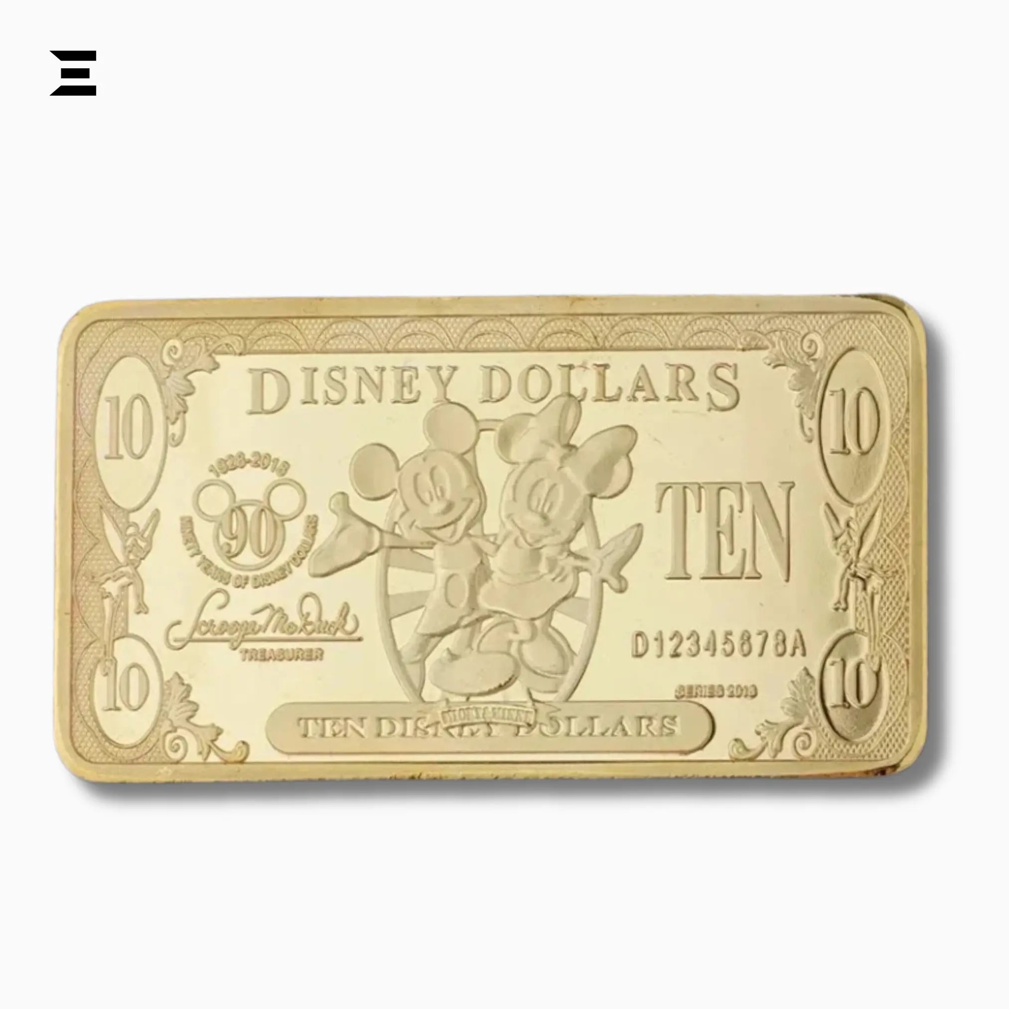 Rare Disney Dollars $10 Gold Coin Bar – 90th Anniversary Mickey Mouse Collectible - IBRELIA